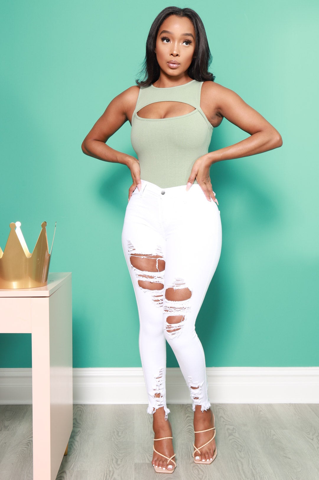 Witness Distressed High Rise Jeans - White - Swank A Posh