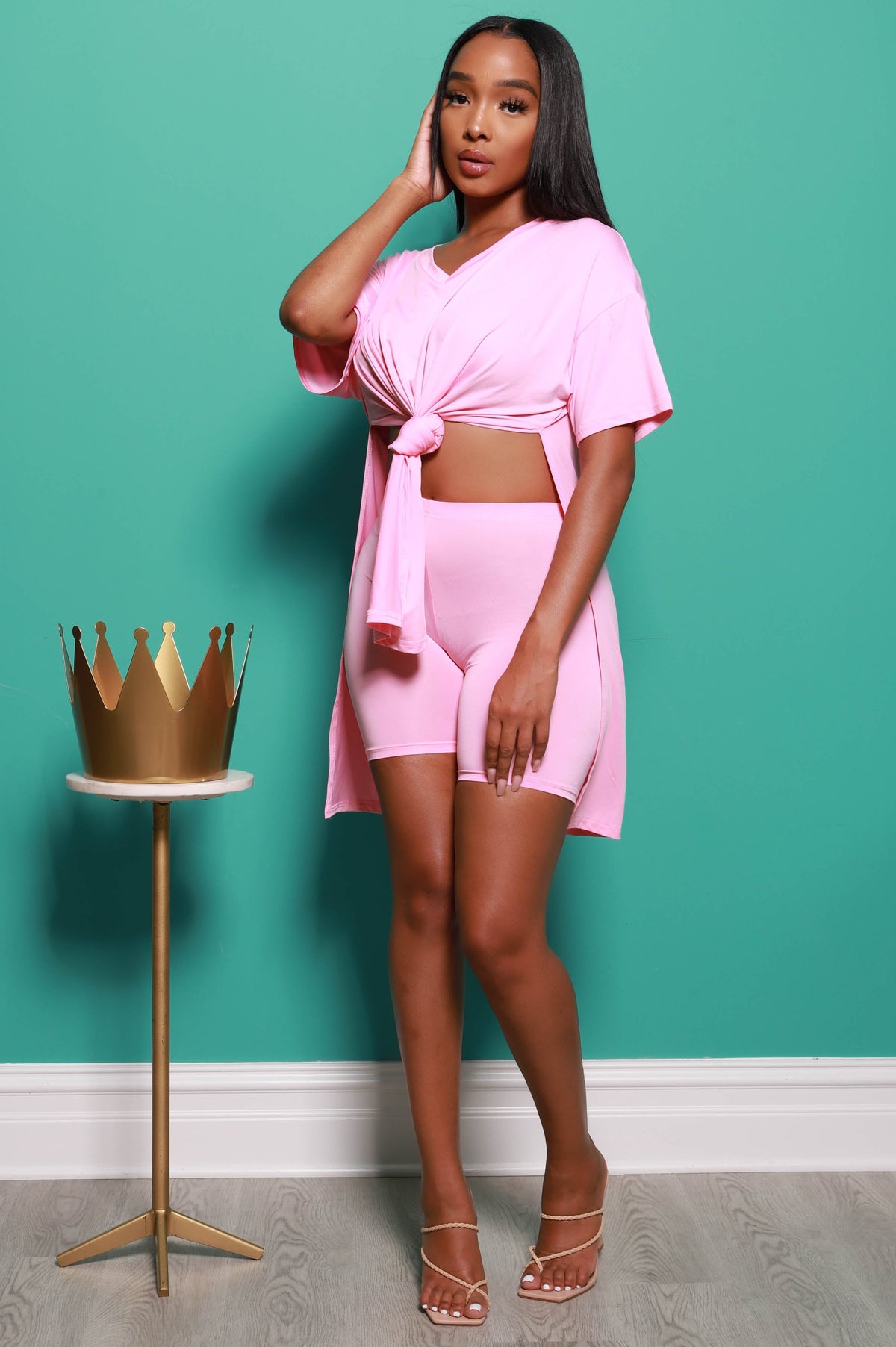 Check the Score V-Neck Biker Set - Pink - Swank A Posh