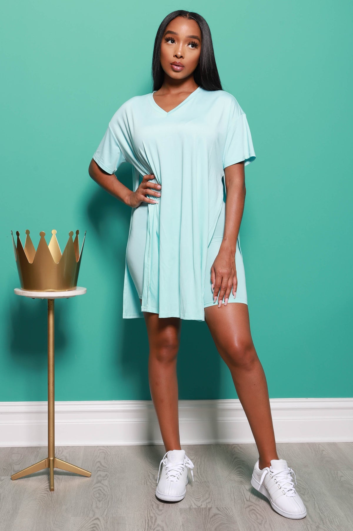 Check the Score V-Neck Biker Set - Baby Blue - Swank A Posh