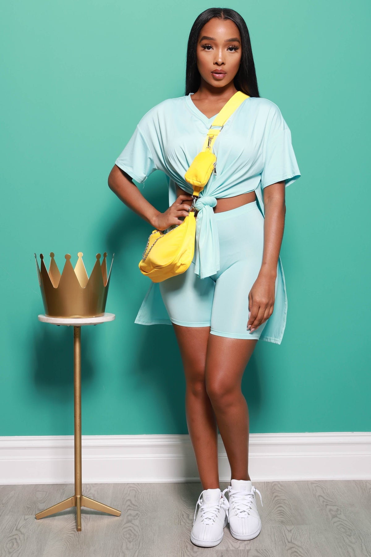 Check the Score V-Neck Biker Set - Baby Blue - Swank A Posh