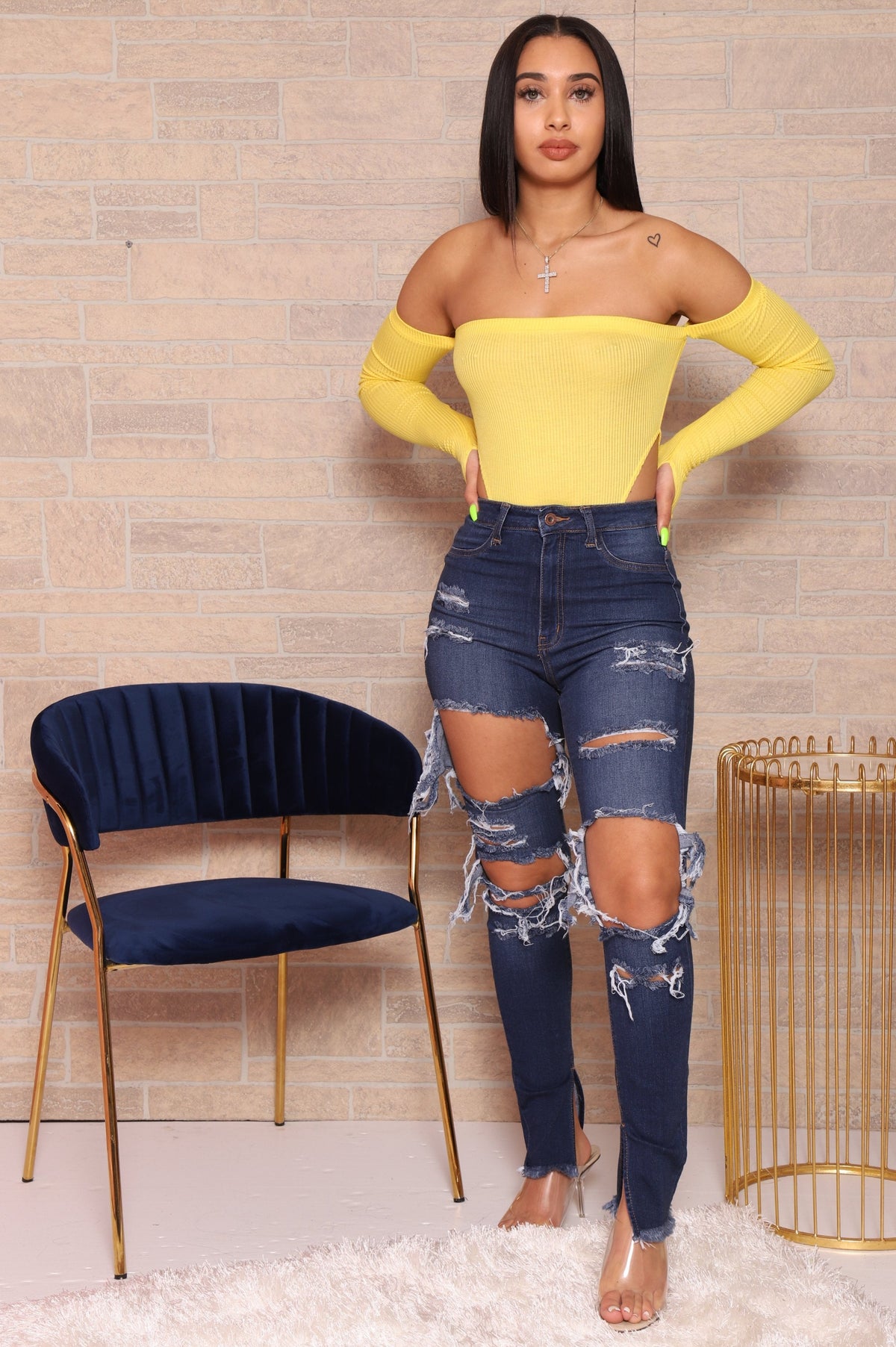 No Excuse Cut Out Bodysuit - Yellow - Swank A Posh