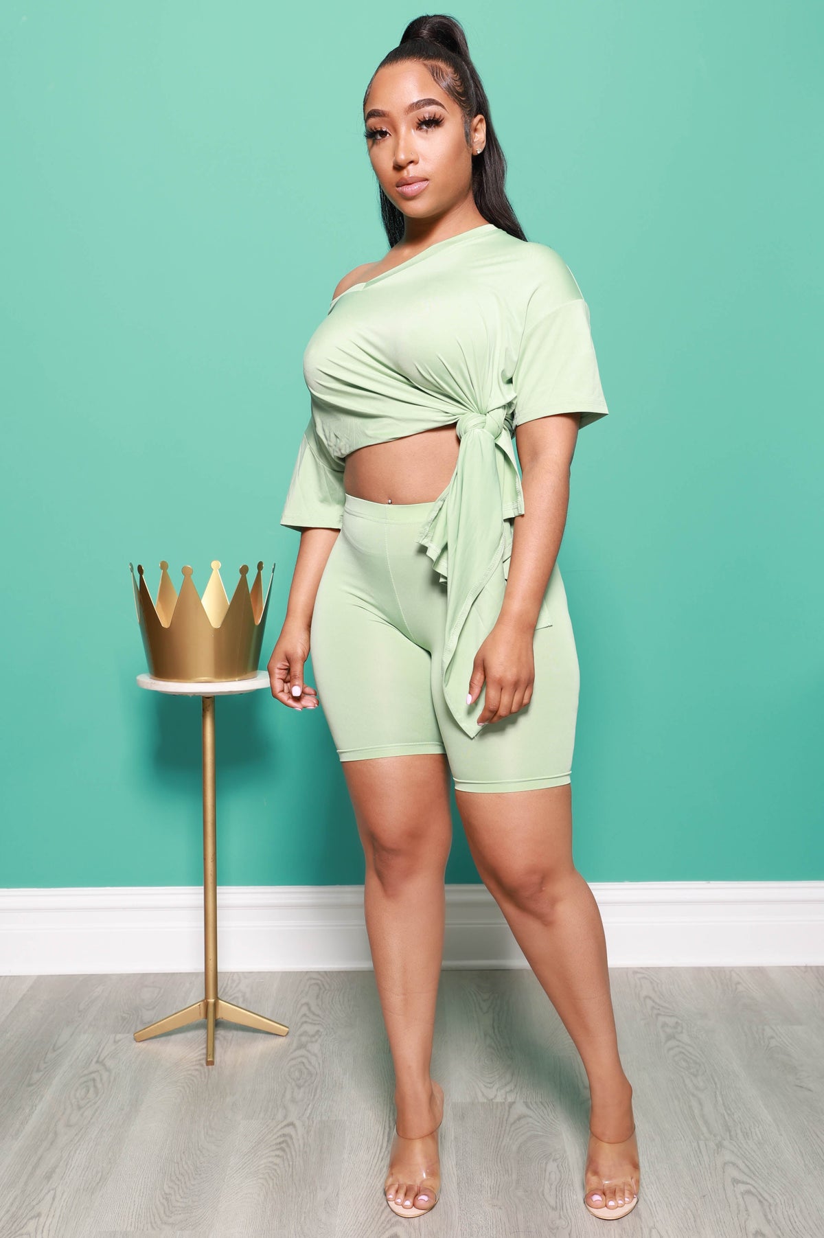 Check the Score V-Neck Biker Set - Seafoam - Swank A Posh