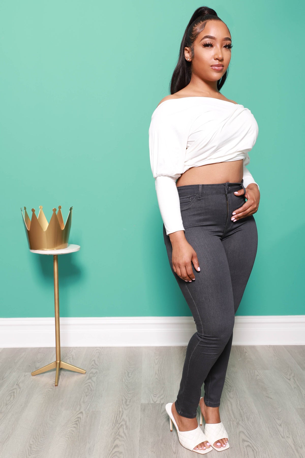 Time Out Stretch Skinny Jeans - Dark Grey - Swank A Posh