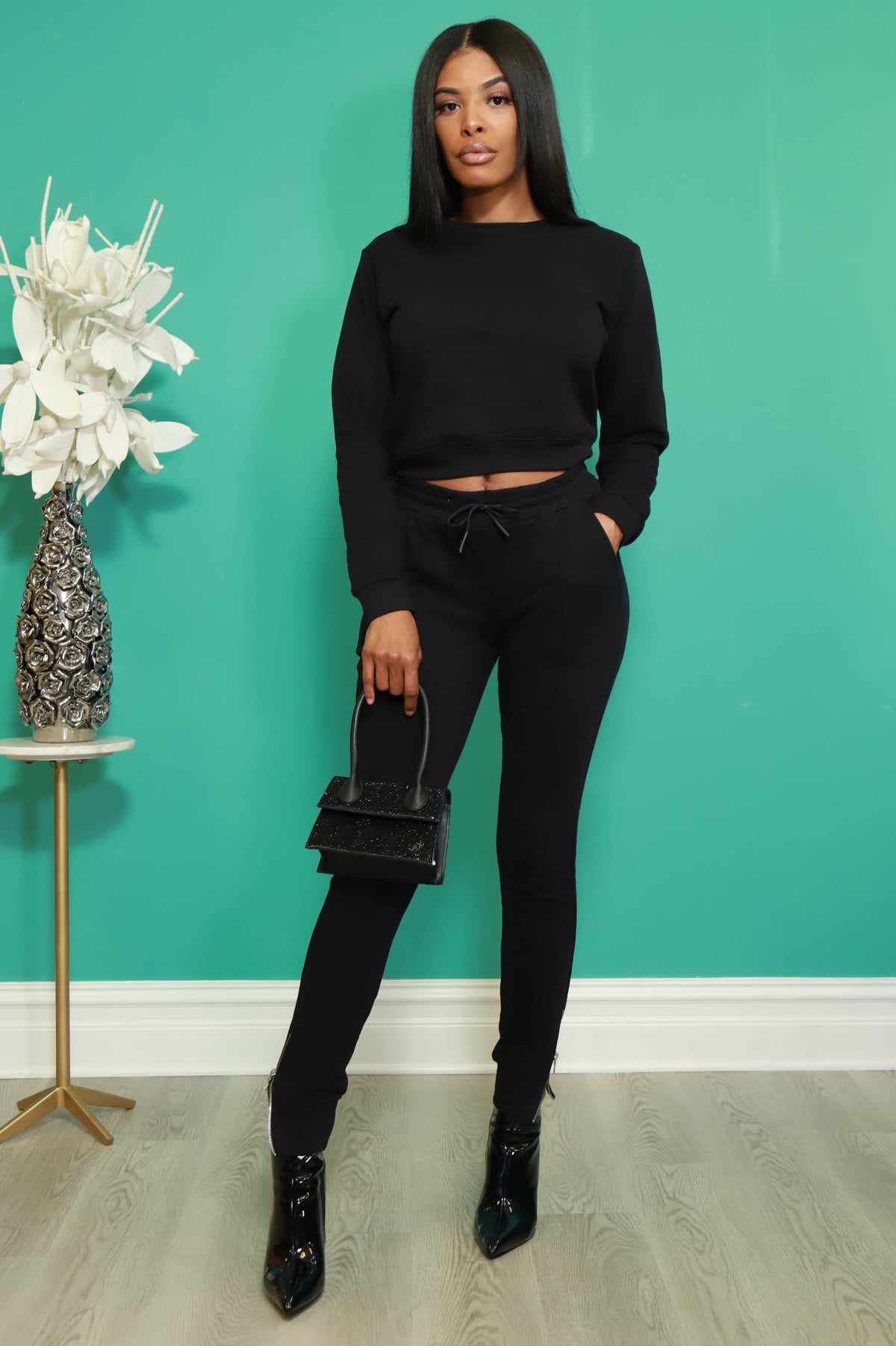 Brazil Lined Jogger Sweatsuit - Black - Swank A Posh