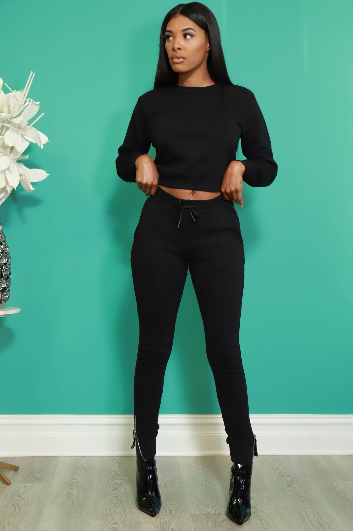 Brazil Lined Jogger Sweatsuit - Black - Swank A Posh