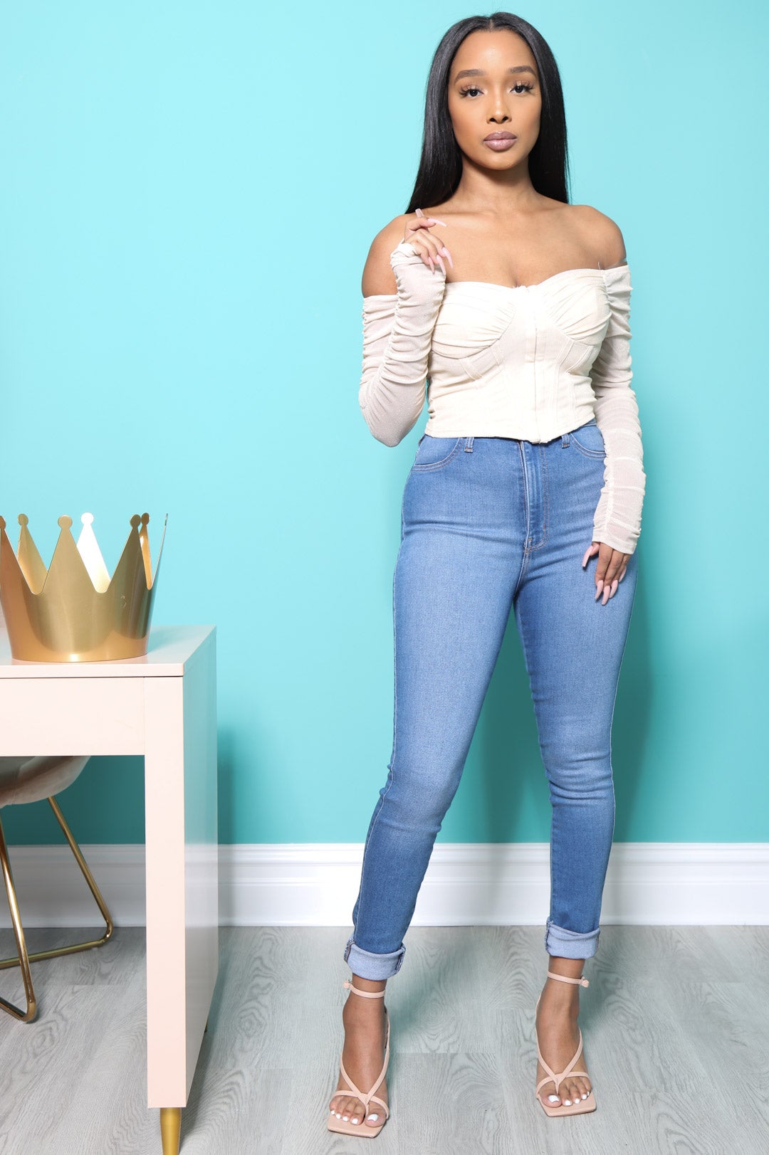 Dipper Classic High Rise Jeans - Mid Wash - Swank A Posh