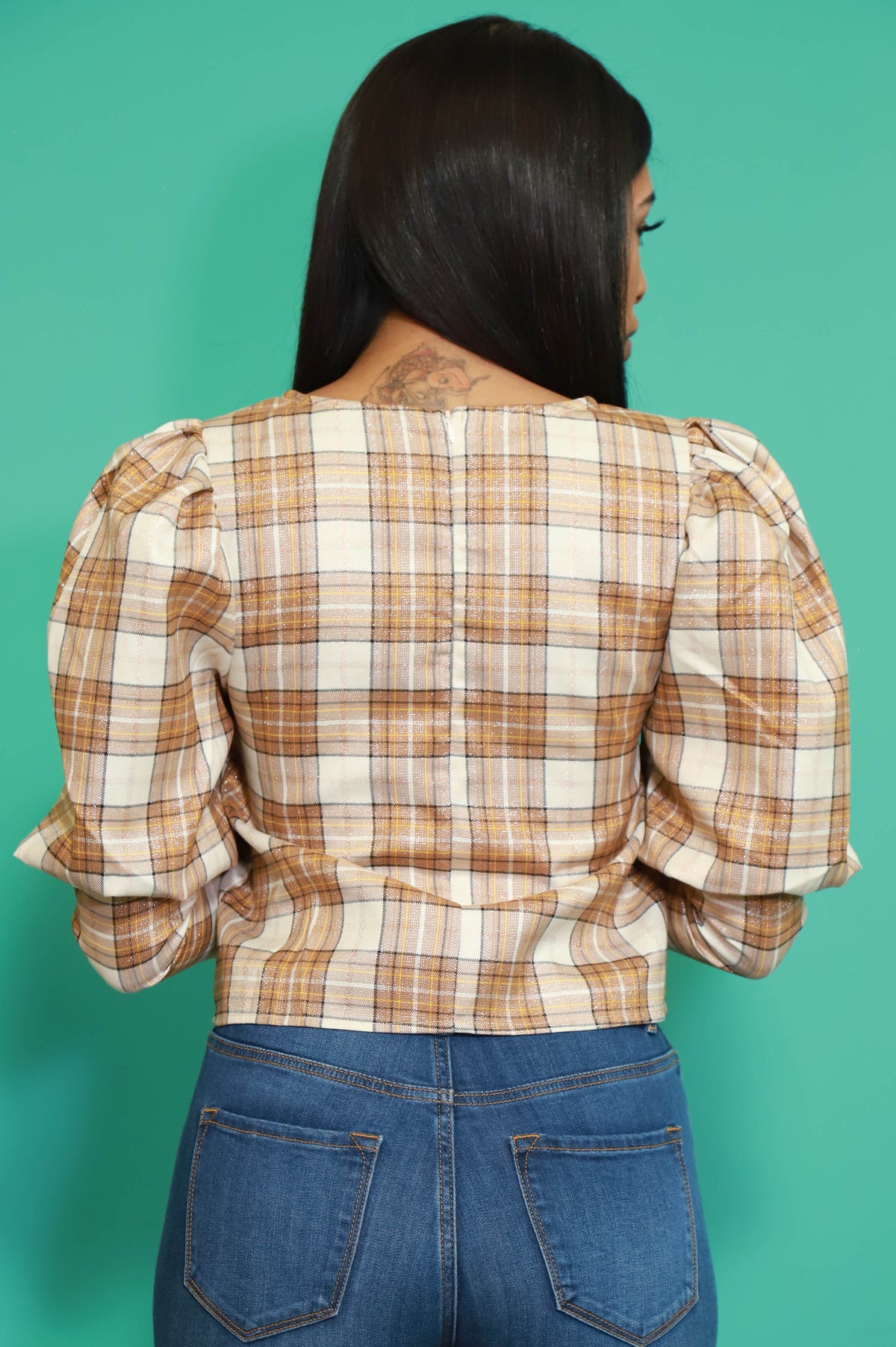 Just Got Plaid Long Sleeve Top - Taupe - Swank A Posh