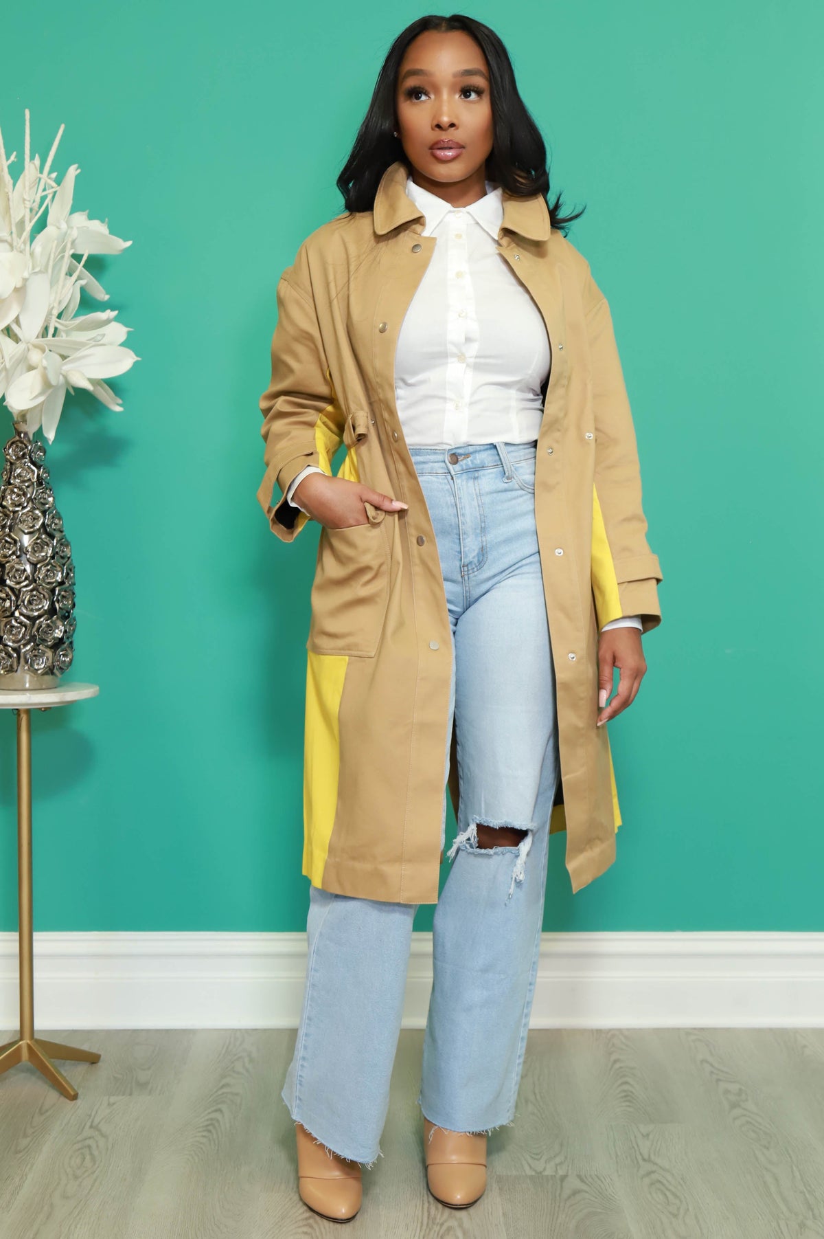 Hide and Seek Colorblock Longline Trench Coat - Swank A Posh