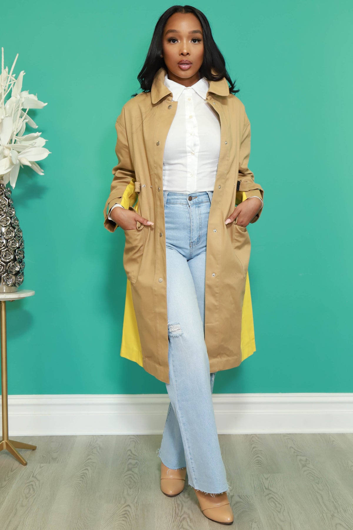 Hide and Seek Colorblock Longline Trench Coat - Swank A Posh