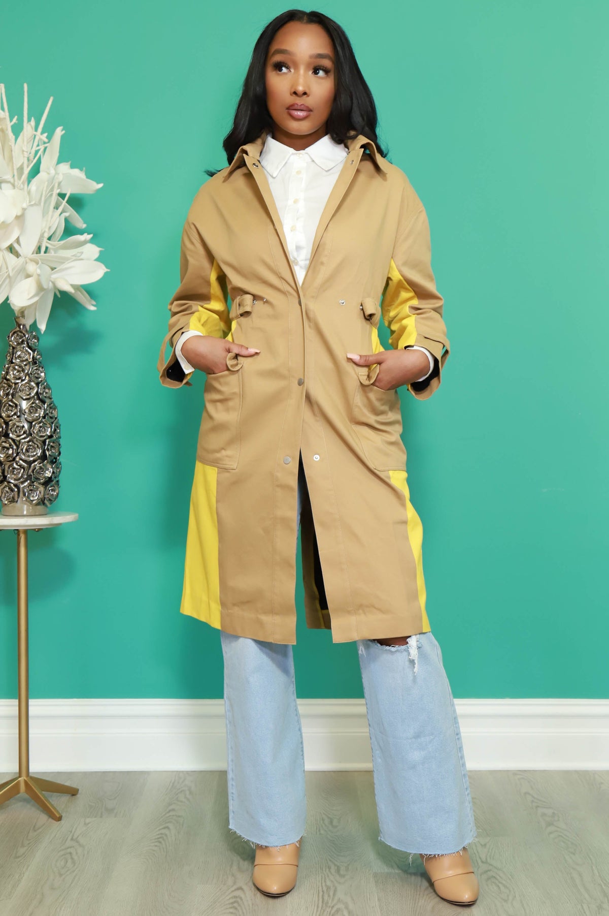 Hide and Seek Colorblock Longline Trench Coat - Swank A Posh