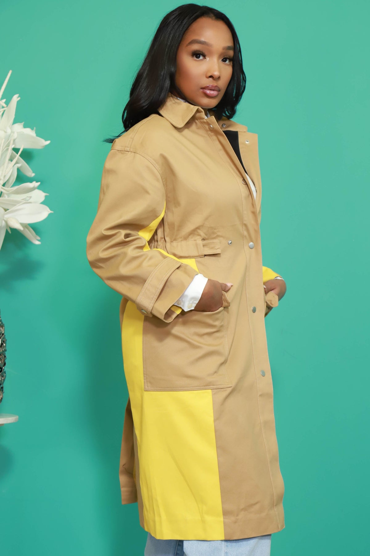 Hide and Seek Colorblock Longline Trench Coat - Swank A Posh