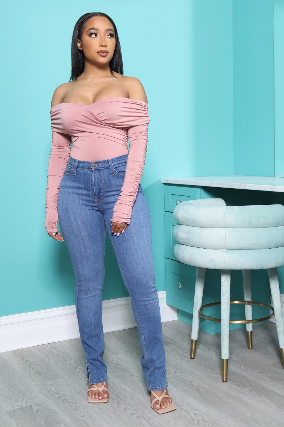 Side Note Ankle Slit High Rise Jeans - Mid Wash - Swank A Posh