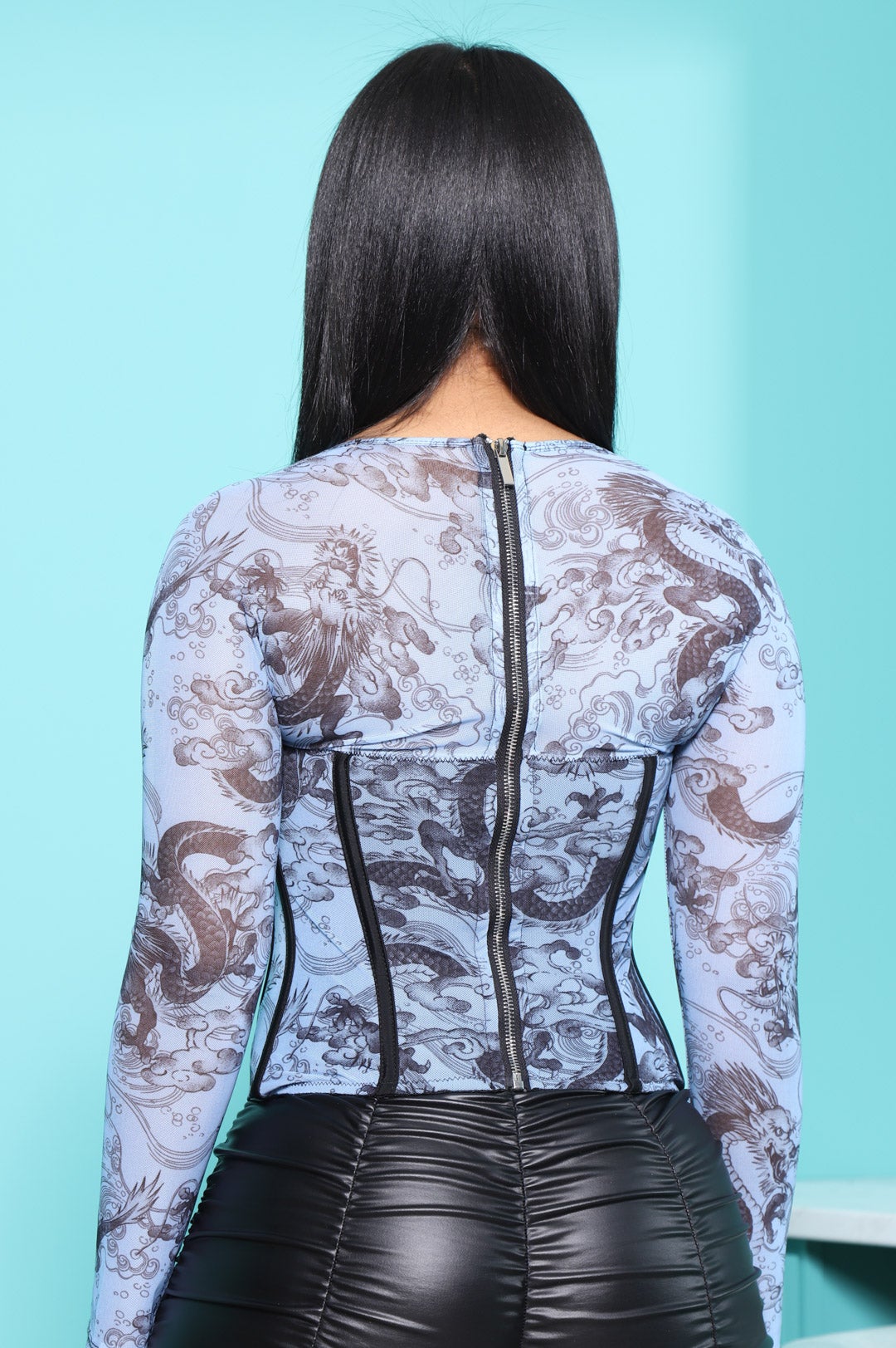 All Night Long Sleeve Corset Top - Blue Dragon - Swank A Posh