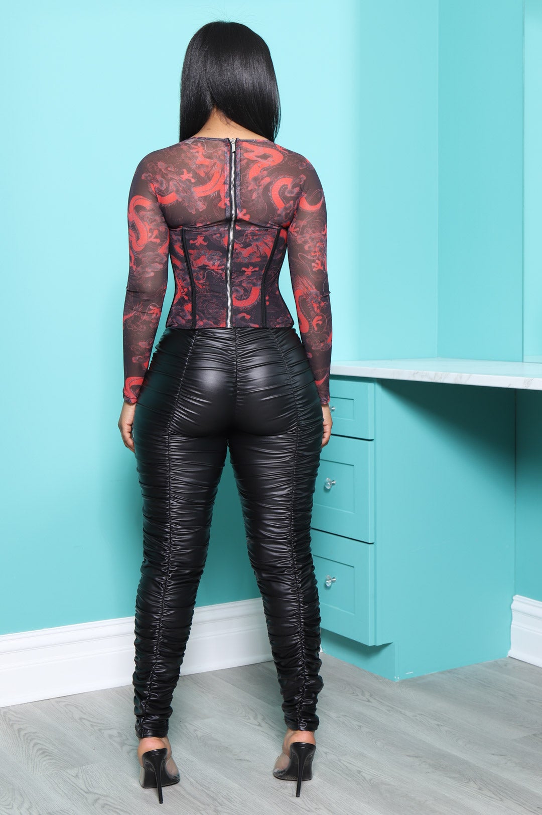 All Night Long Sleeve Corset Top - Red Dragon - Swank A Posh