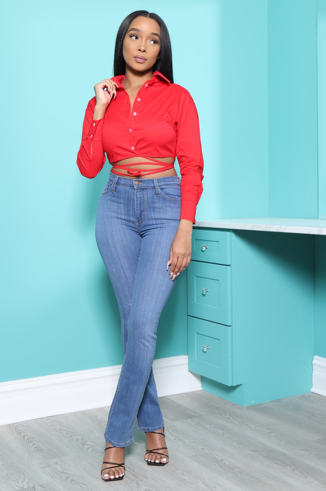 Best Of Me Cropped Button Up Top - Red - Swank A Posh