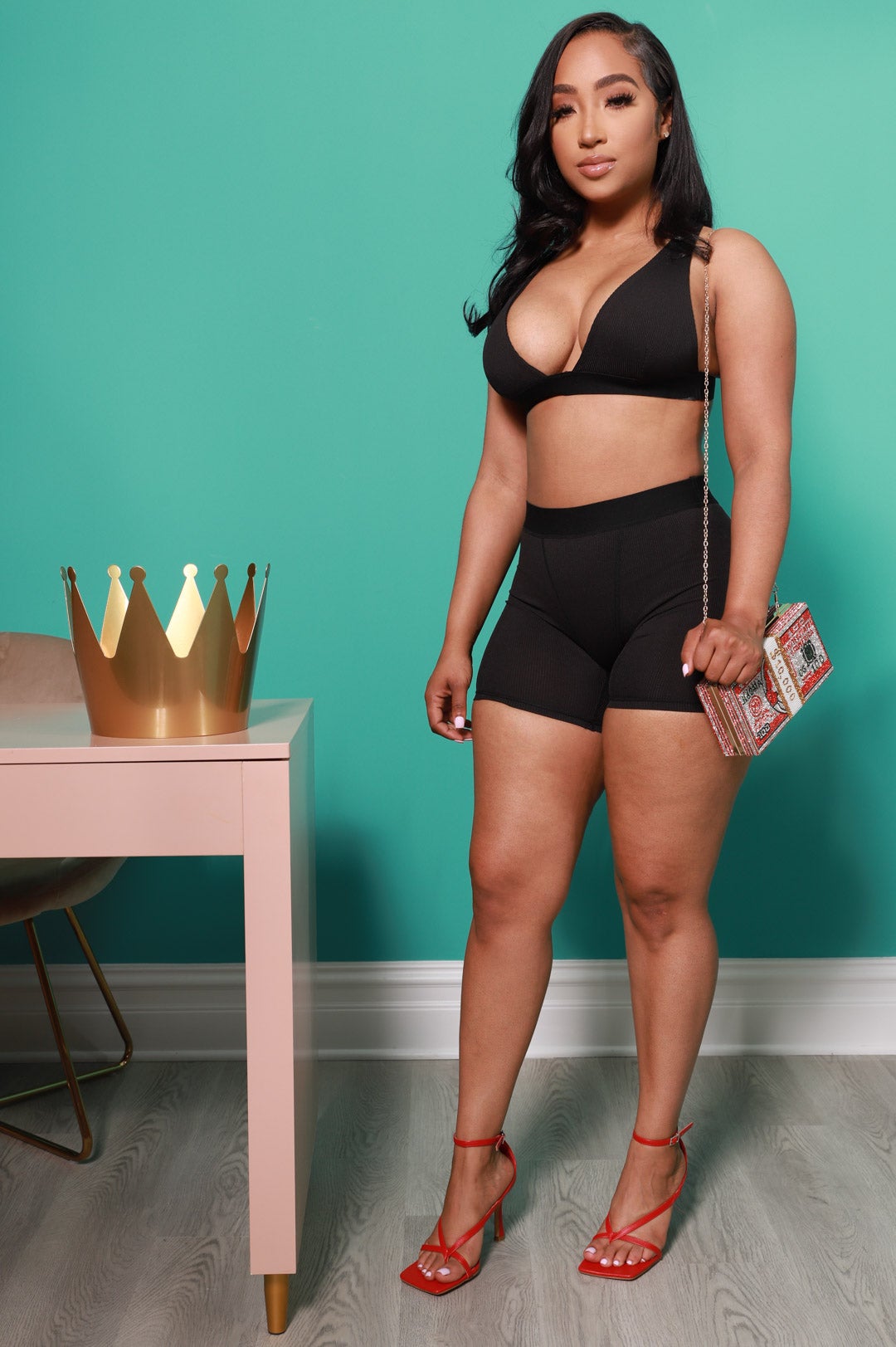 Currency Rhinestone Clutch Shoulder Bag - Red - Swank A Posh