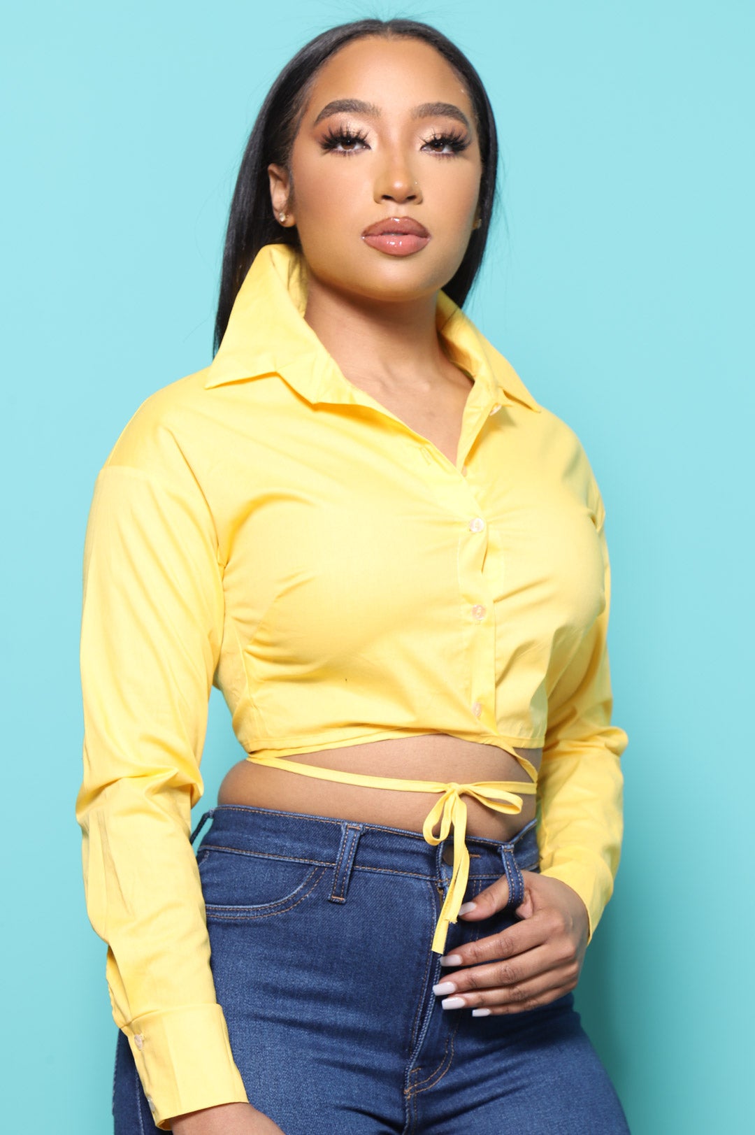 Best Of Me Cropped Button Up Top - Yellow - Swank A Posh