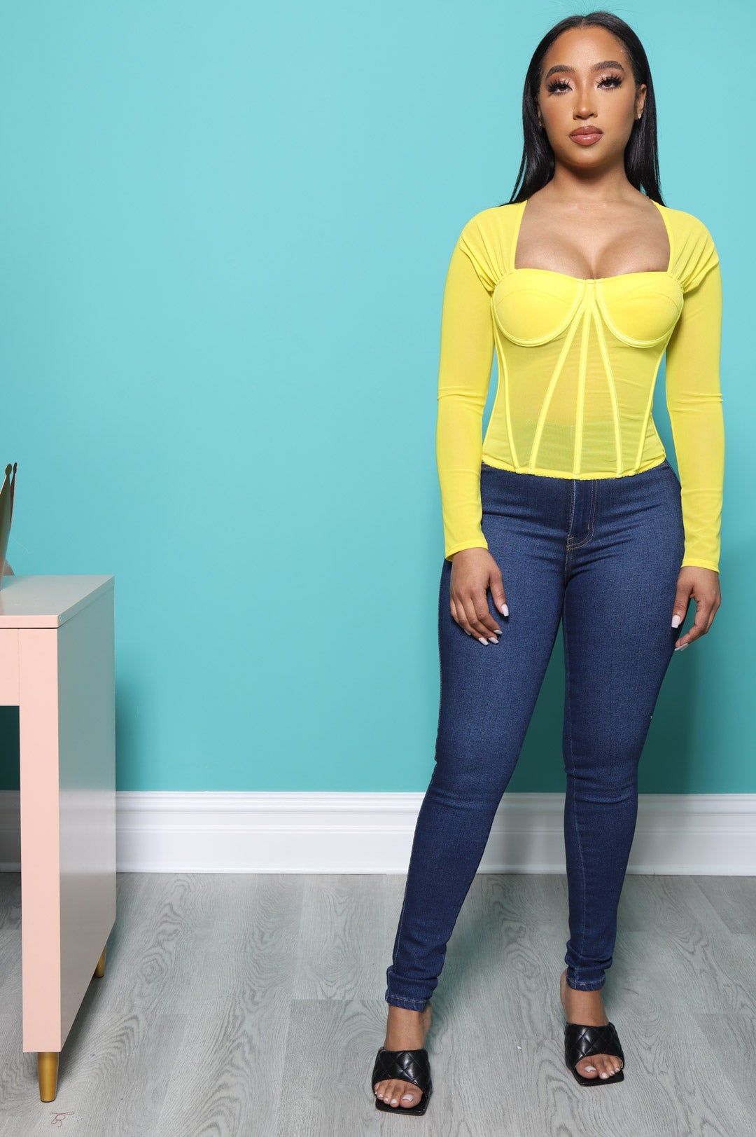 All Night Long Sleeve Corset Top - Yellow - Swank A Posh