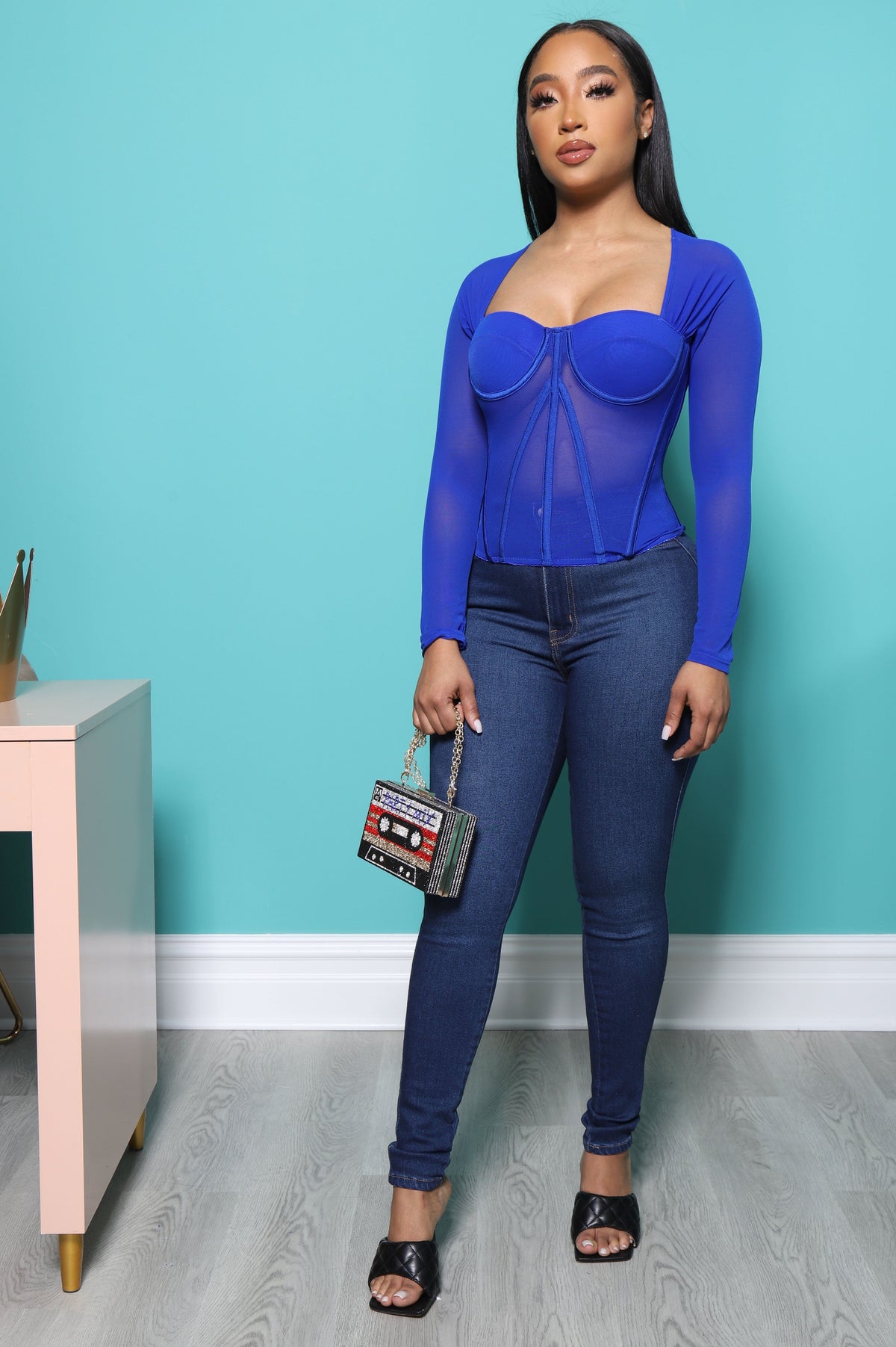 All Night Long Sleeve Corset Top - Royal - Swank A Posh