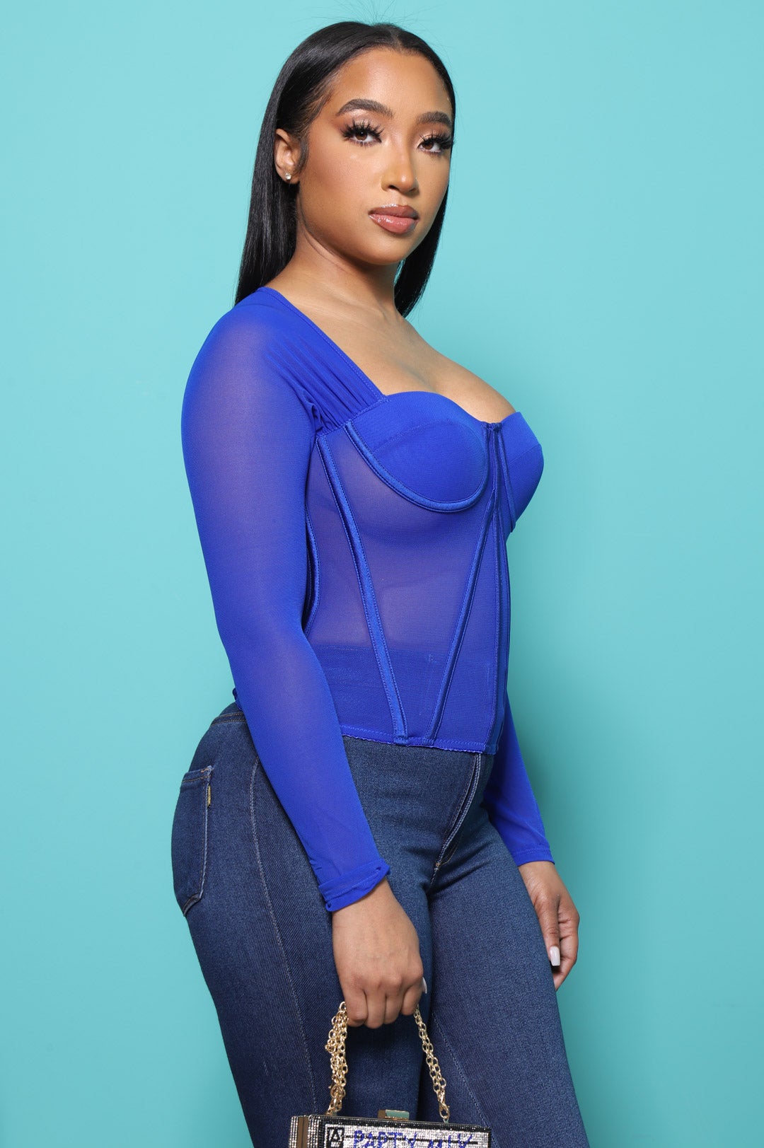 All Night Long Sleeve Corset Top - Royal - Swank A Posh
