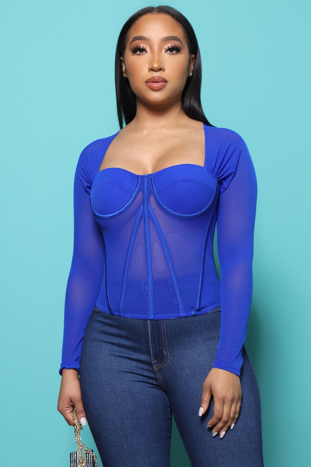 All Night Long Sleeve Corset Top - Royal - Swank A Posh