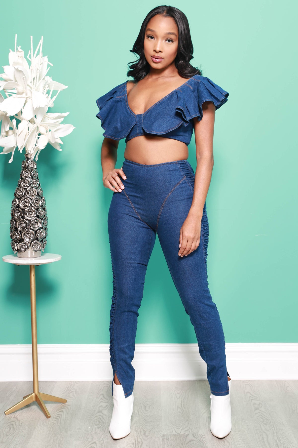 See You Again Denim Pants Set - Dark Wash - Swank A Posh