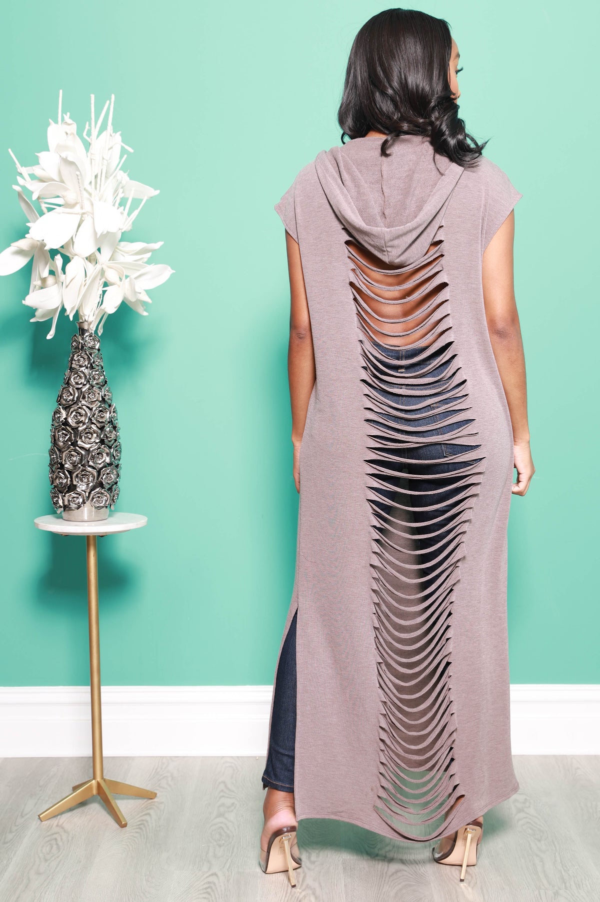 Anything Goes Hooded Cut Out Dress - Mocha - Swank A Posh