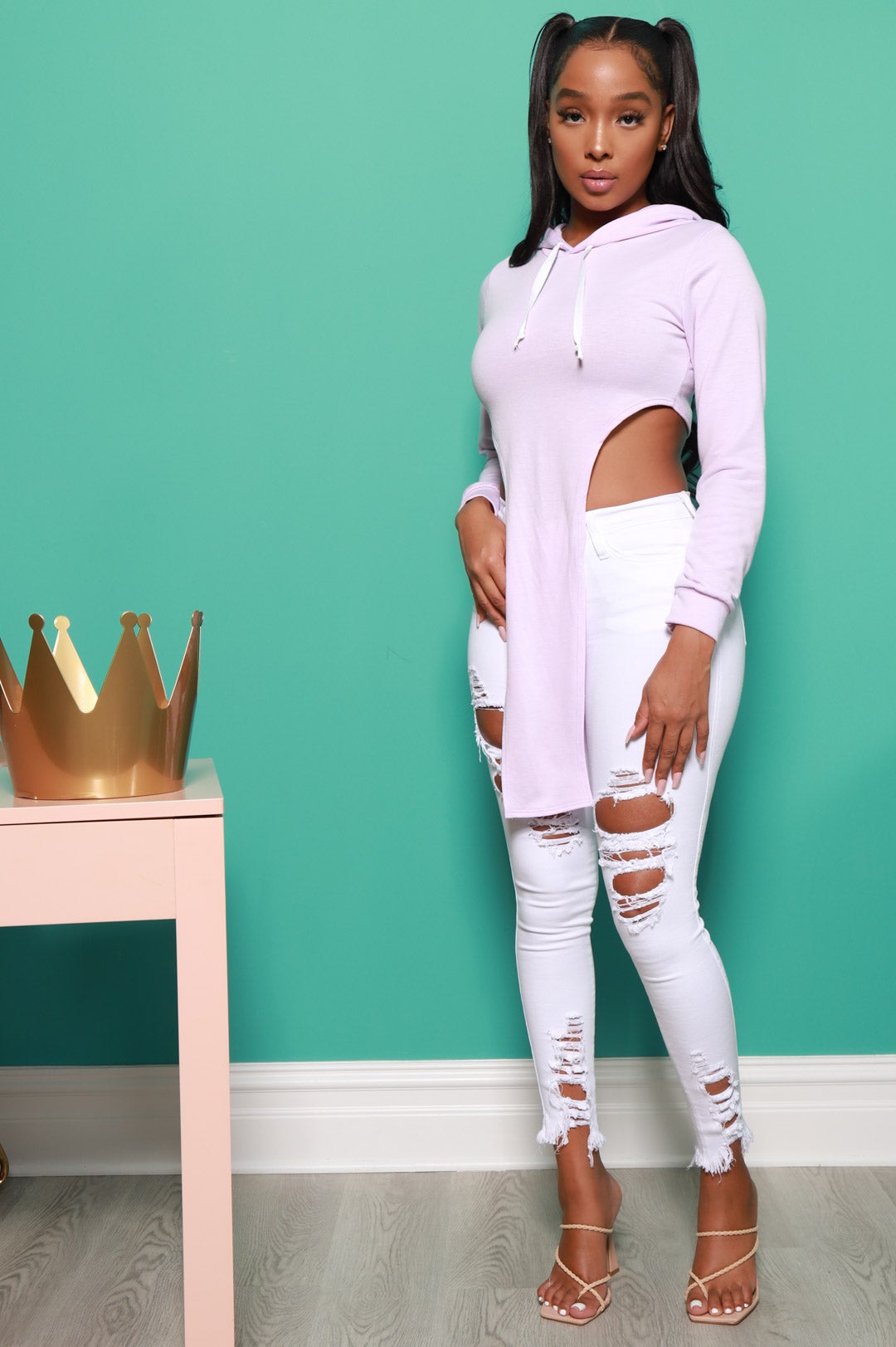 The Set Up Cropped Asymmetric Hoodie - Cloud Lavender - Swank A Posh