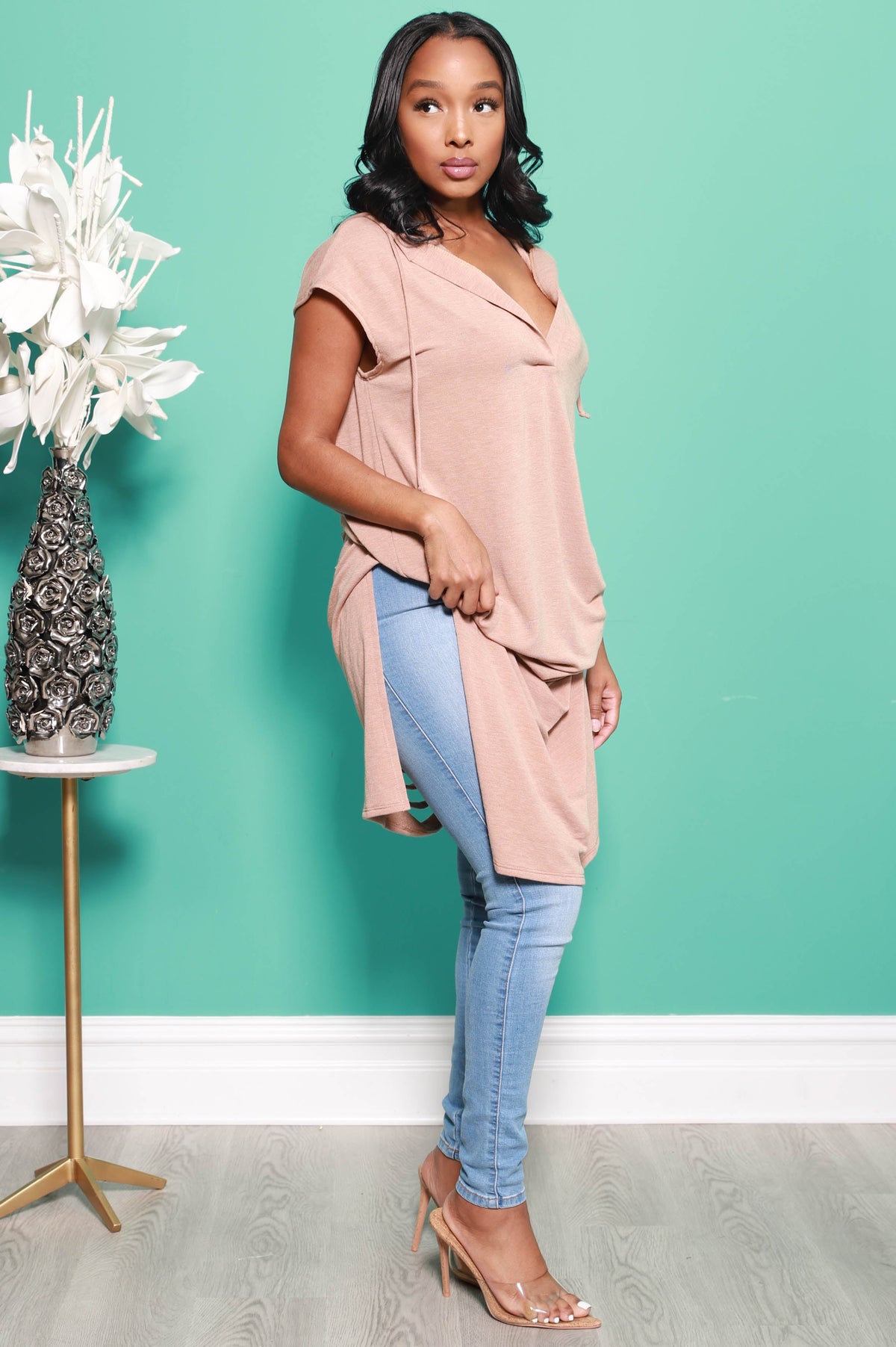 Anything Goes Hooded Cut Out Dress - Camel - Swank A Posh