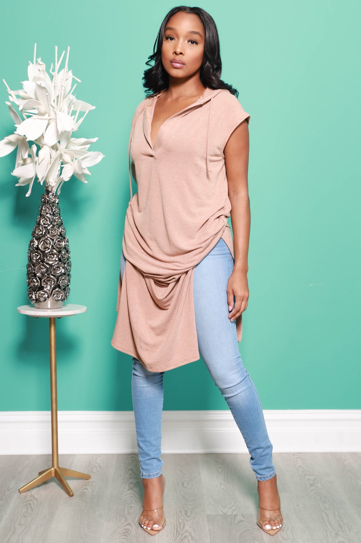 Anything Goes Hooded Cut Out Dress - Camel - Swank A Posh