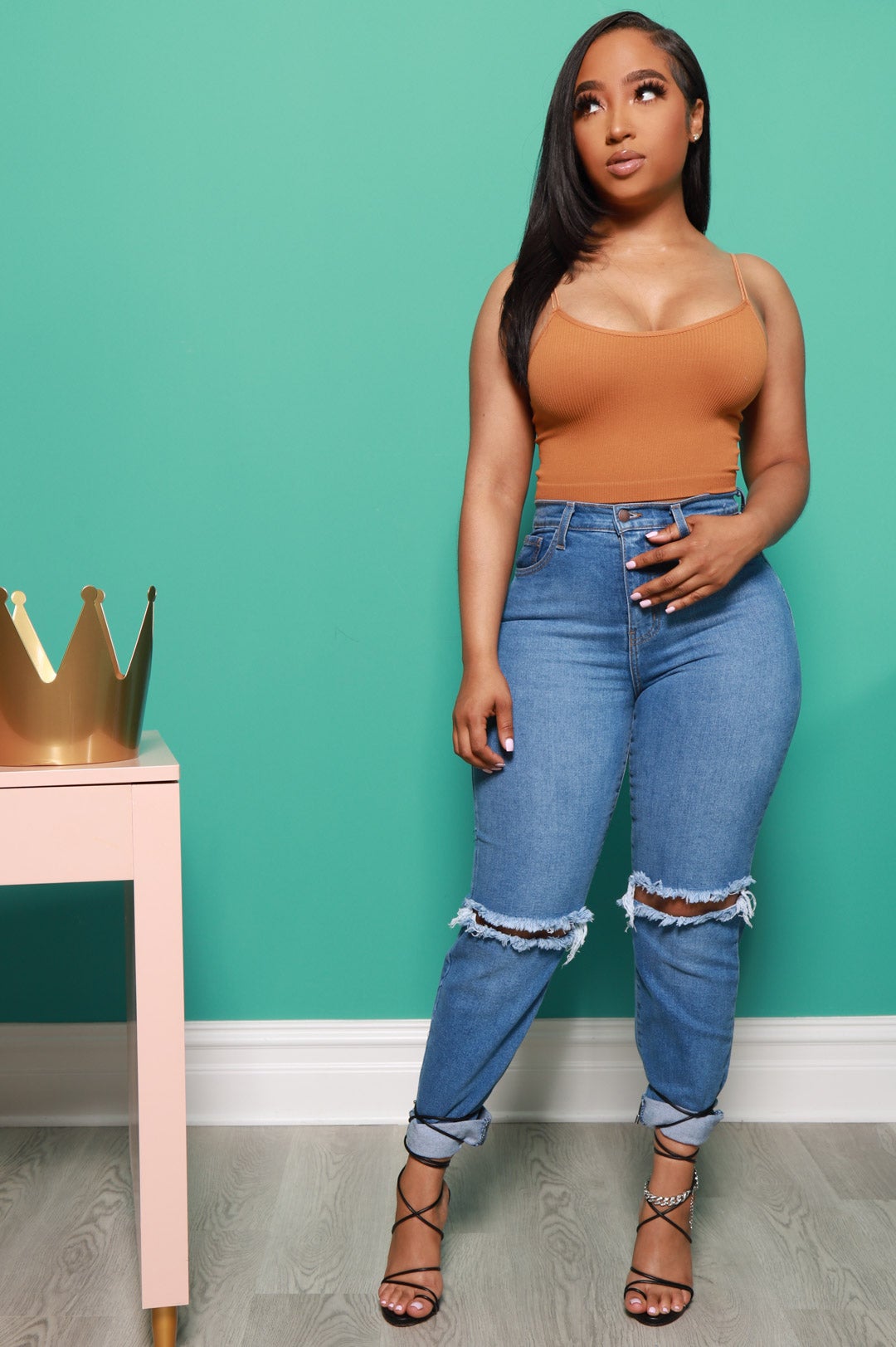 My Rules Cropped Ribbed Tank - Almond - Swank A Posh