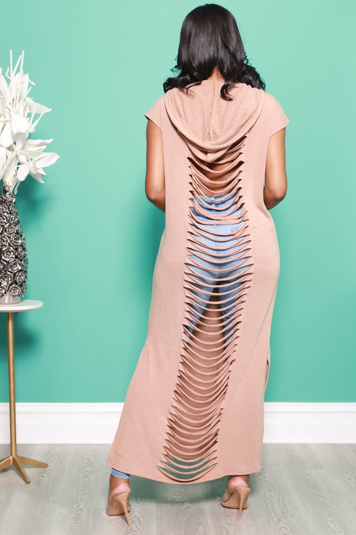 Anything Goes Hooded Cut Out Dress - Camel - Swank A Posh