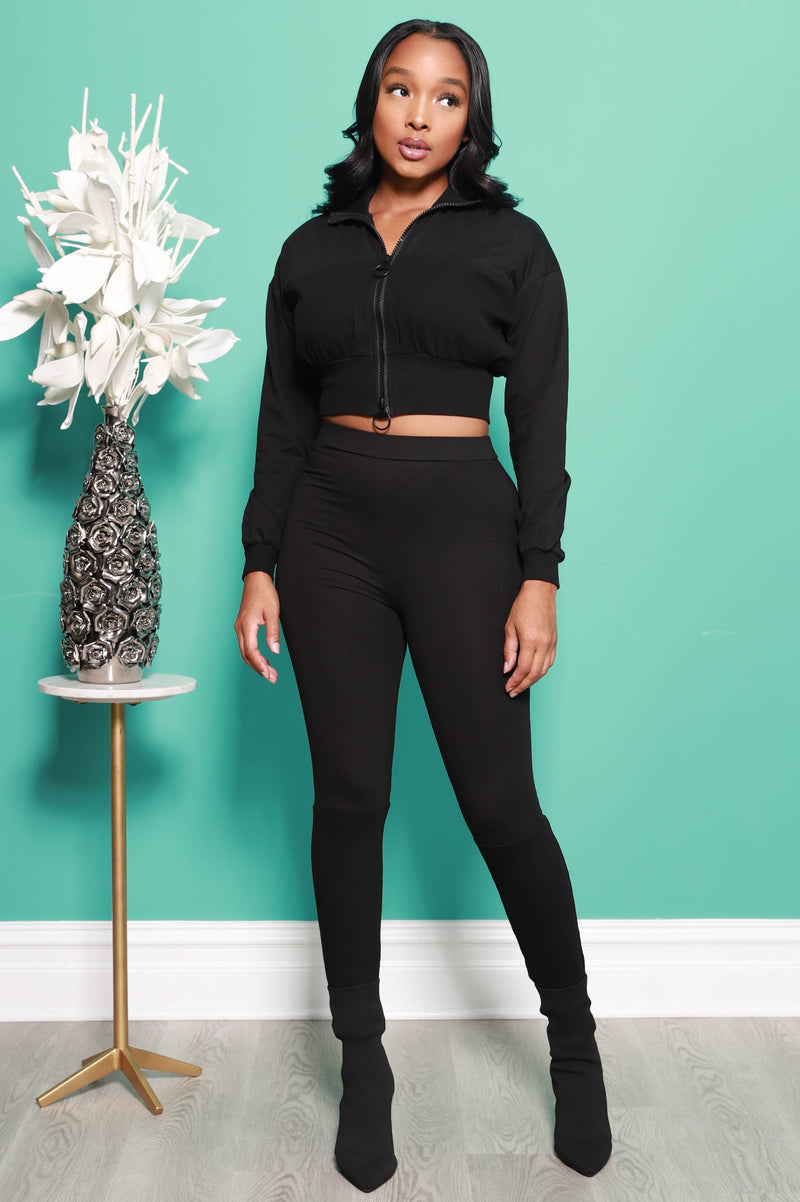 Drive Me Crazy Cropped Athletic Set - Black