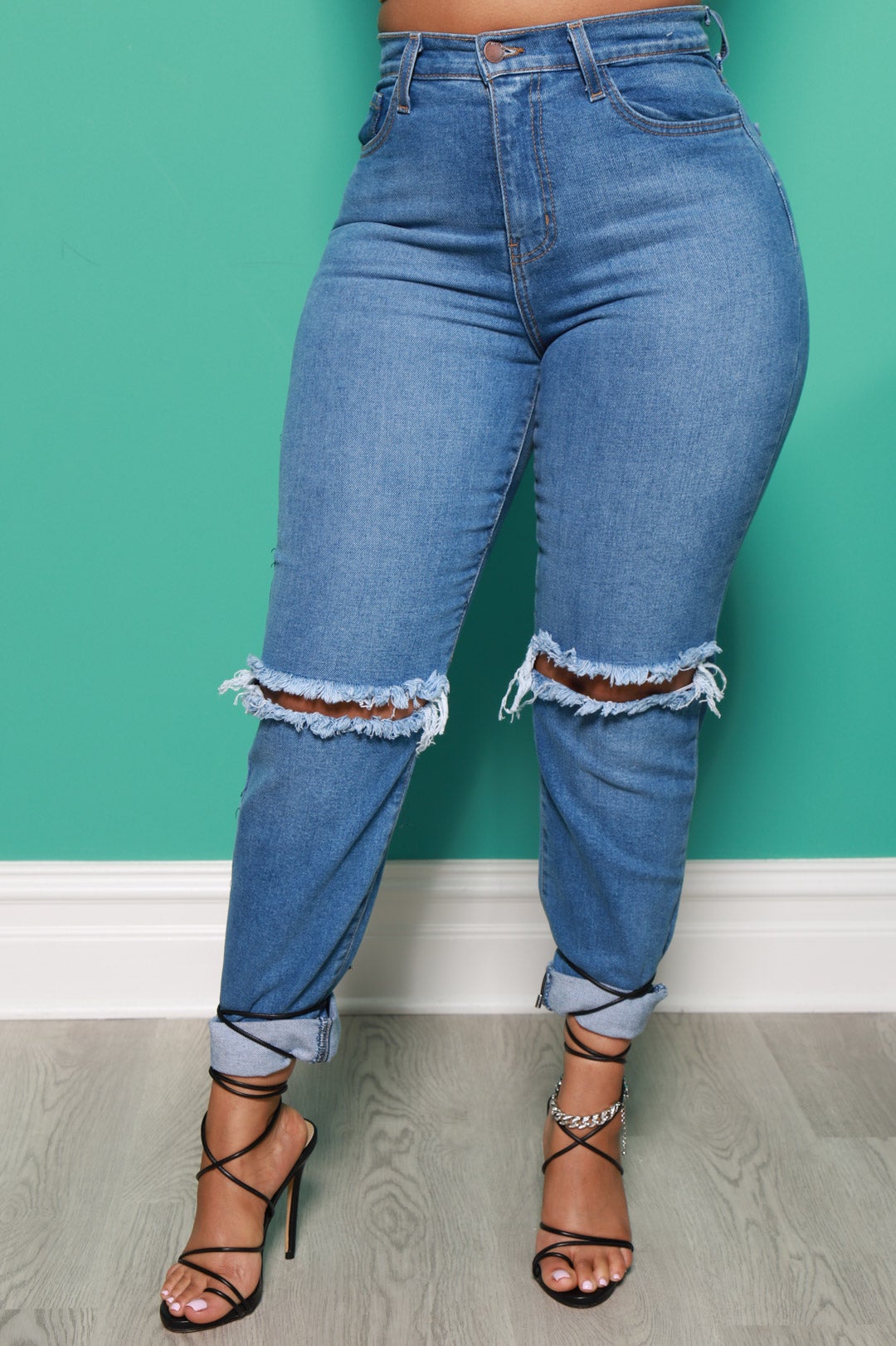 Non Stop High Rise Distressed Mom Jeans - Swank A Posh