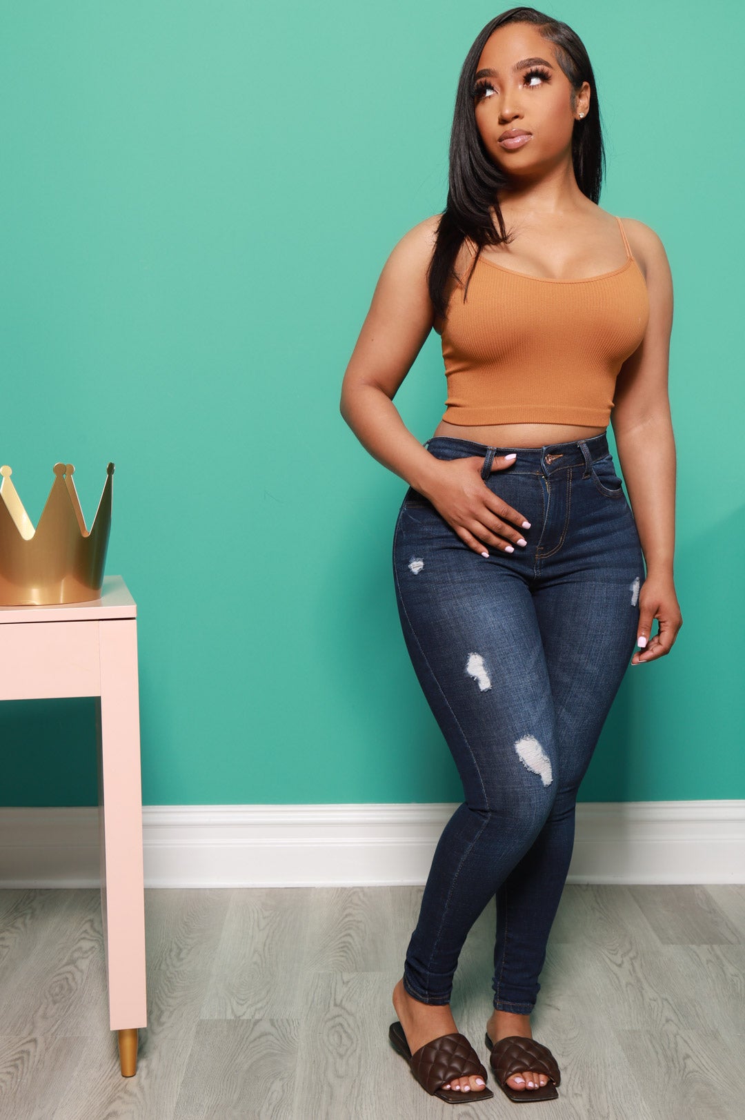 My Rules Cropped Ribbed Tank - Almond - Swank A Posh