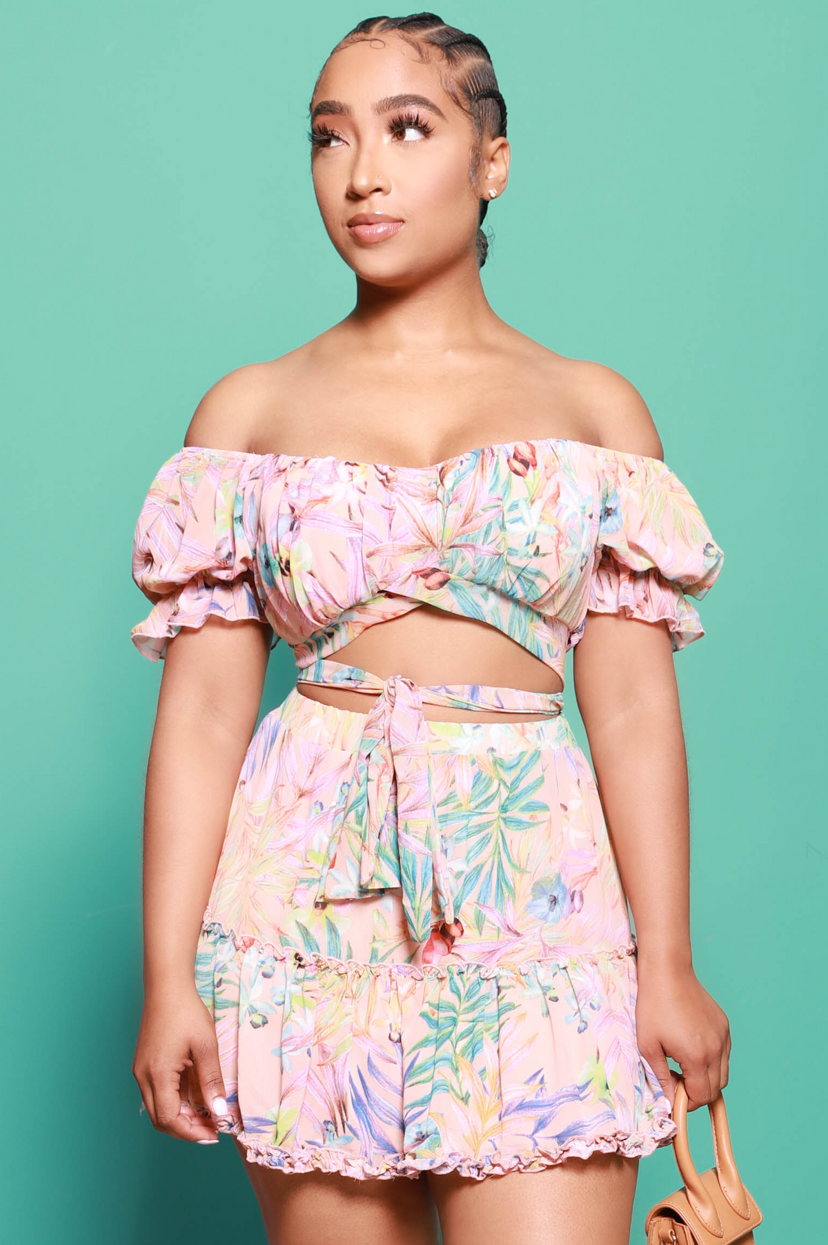 Summer Romance Floral Skirt Set - Blush - Swank A Posh