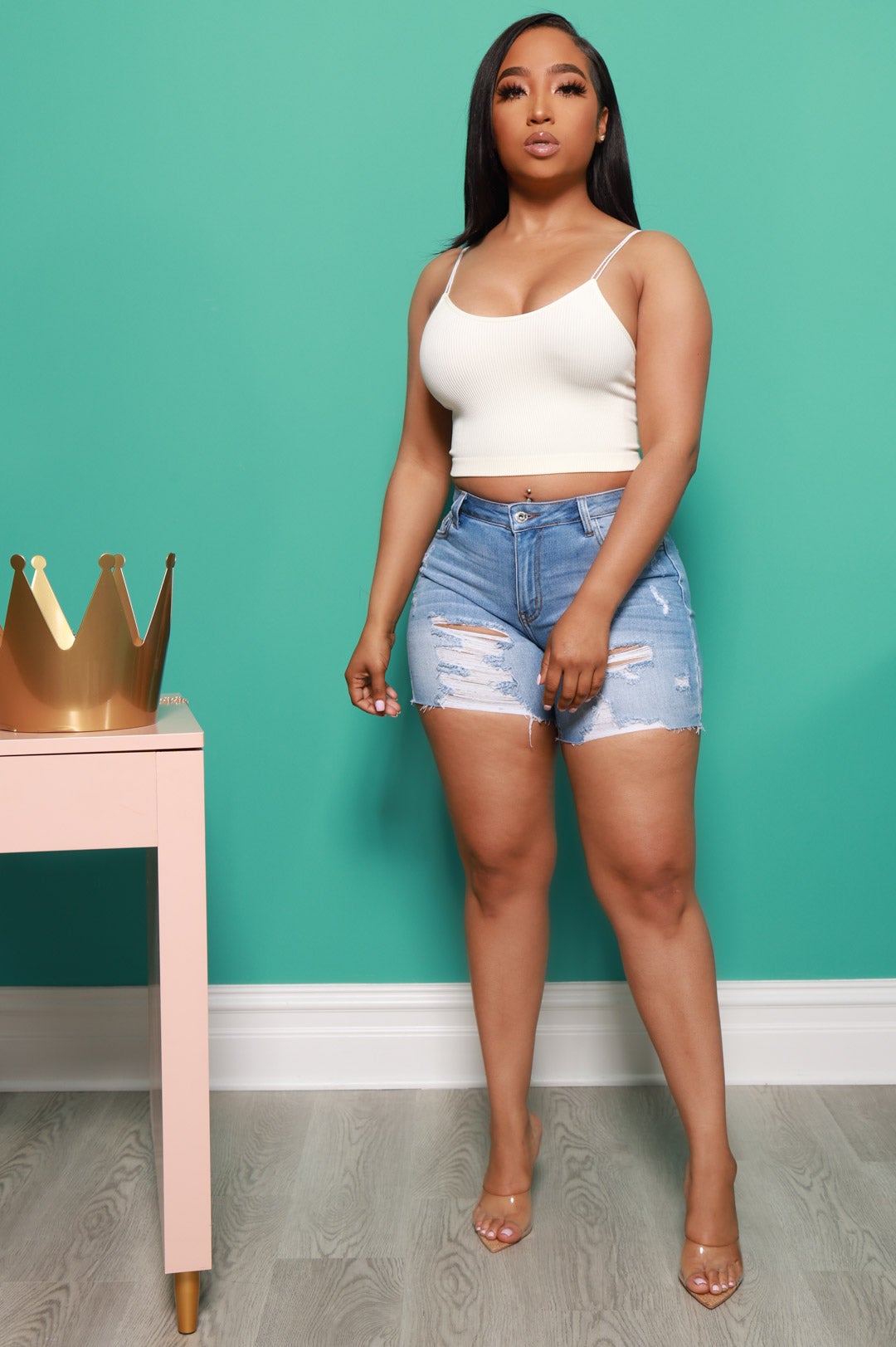 Run Away Midi Shorts - Light Wash - Swank A Posh