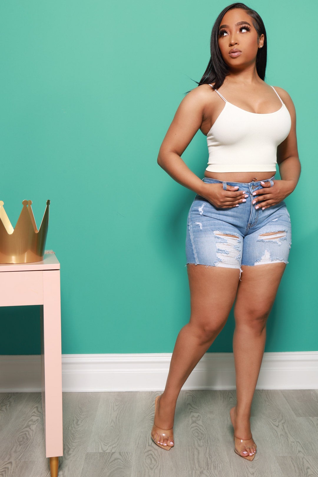 Run Away Midi Shorts - Light Wash - Swank A Posh