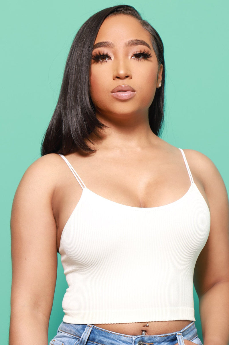 My Rules Cropped Ribbed Tank - Ivory
