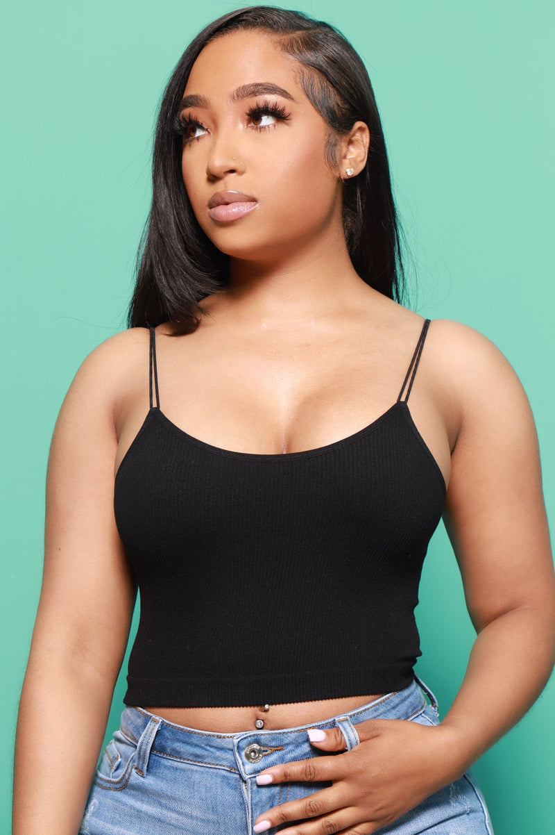 My Rules Cropped Ribbed Tank - Black