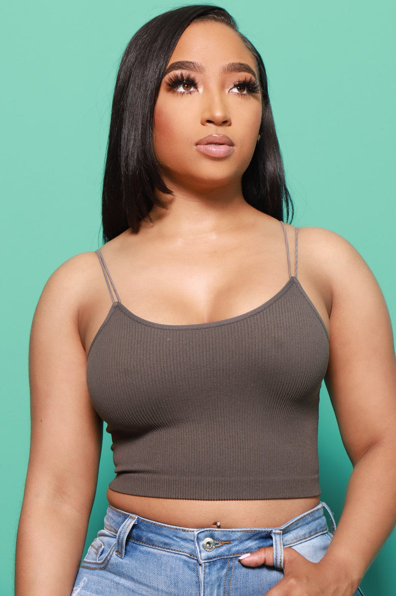 My Rules Cropped Ribbed Tank - Ash Grey