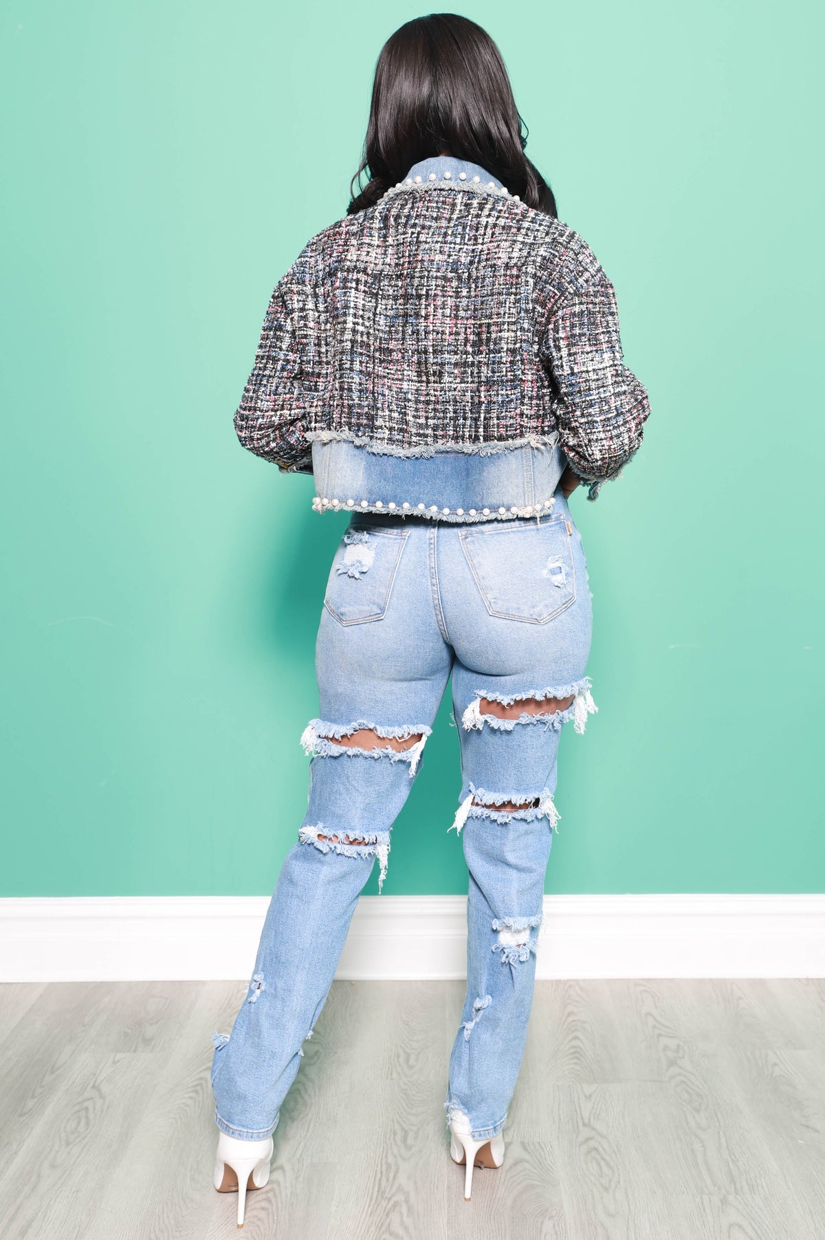 Kiss and Tell Pearl & Twill Denim Jacket - Light Wash - Swank A Posh