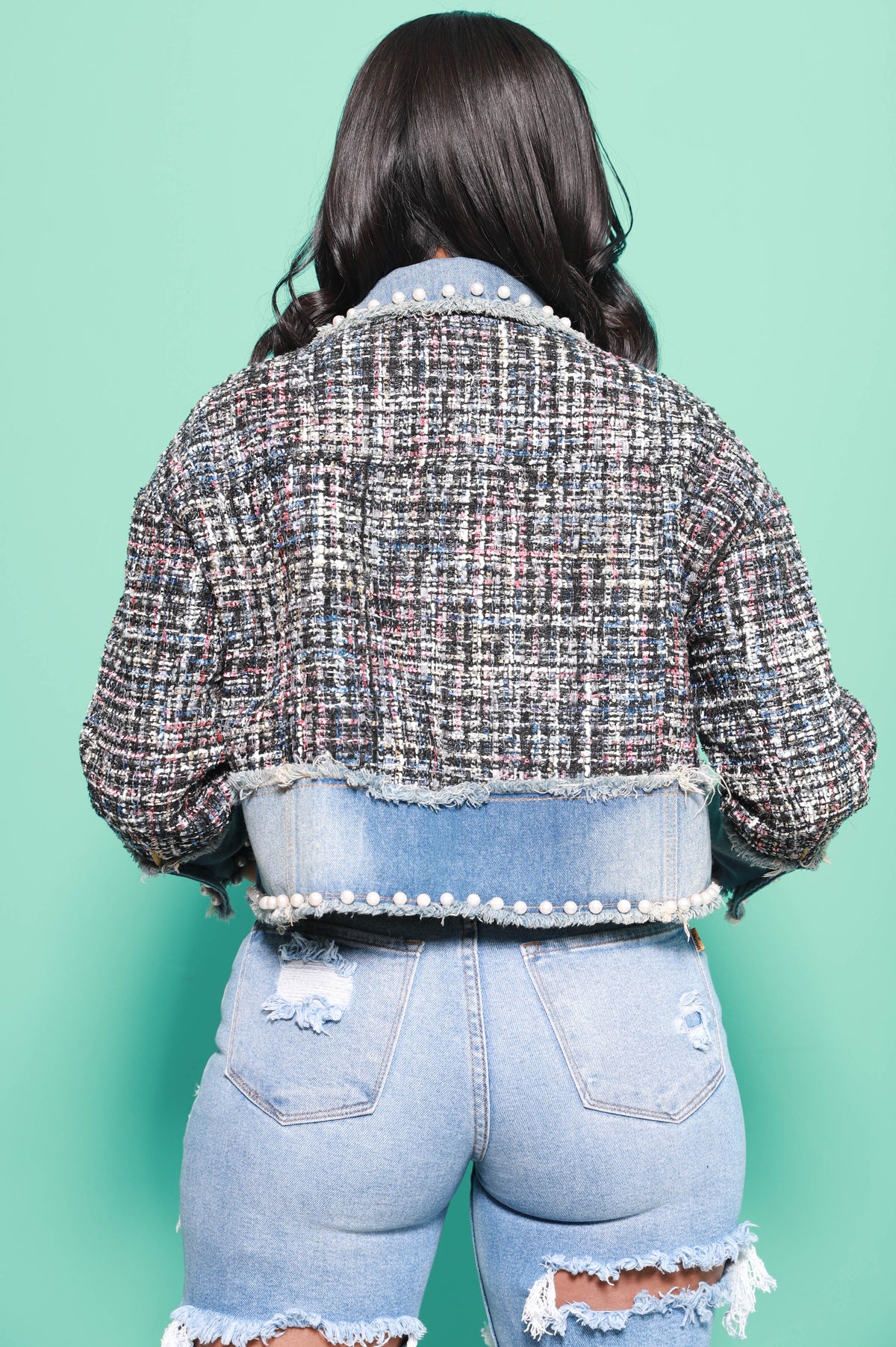 Kiss and Tell Pearl & Twill Denim Jacket - Light Wash - Swank A Posh