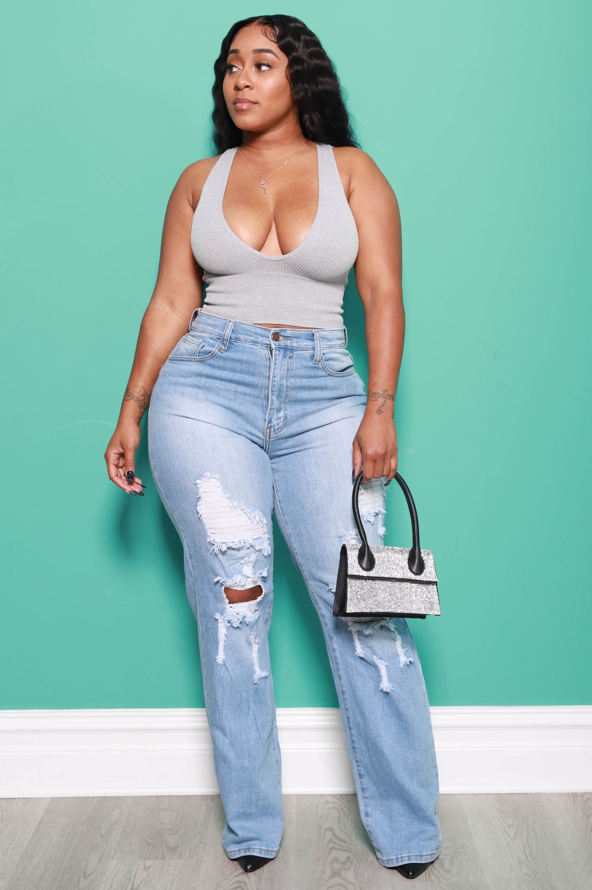 Low Down Ribbed Crop Tank - Heather Grey - Swank A Posh