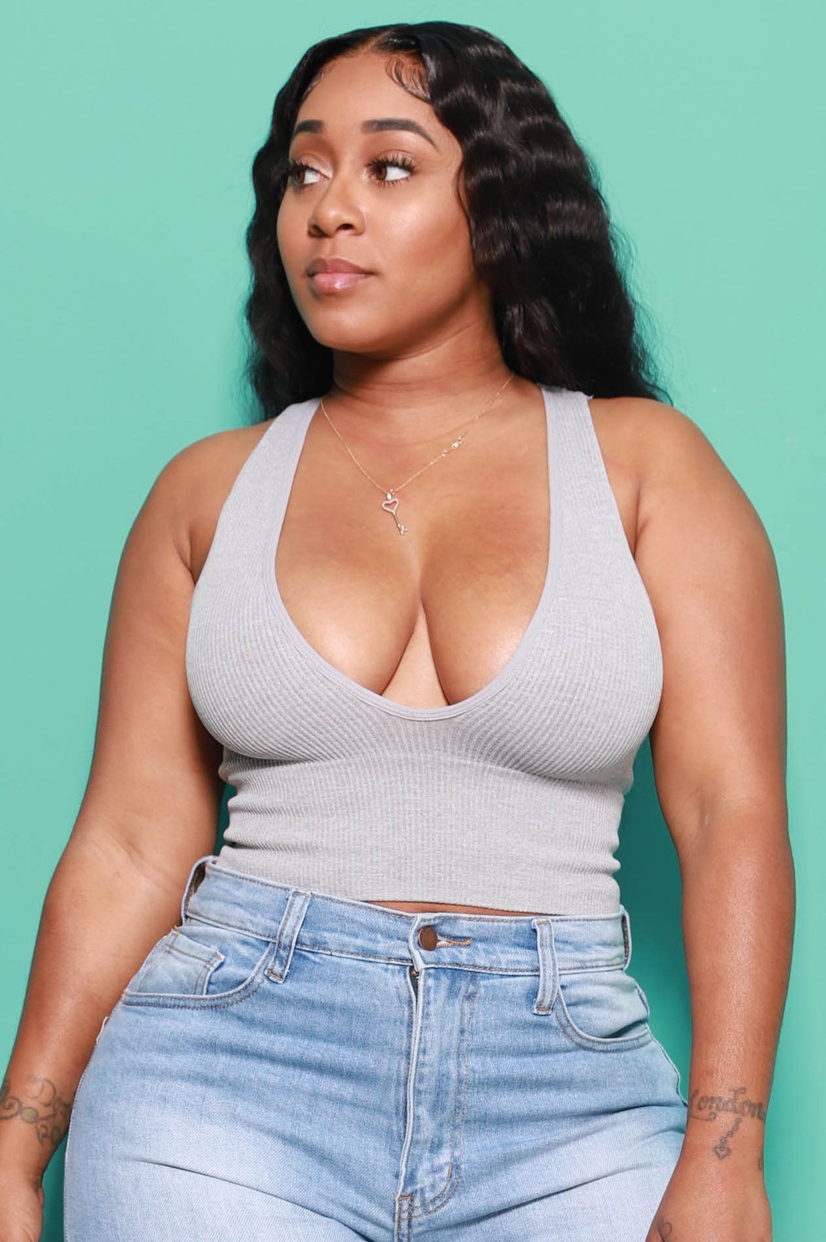 Low Down Ribbed Crop Tank - Heather Grey - Swank A Posh