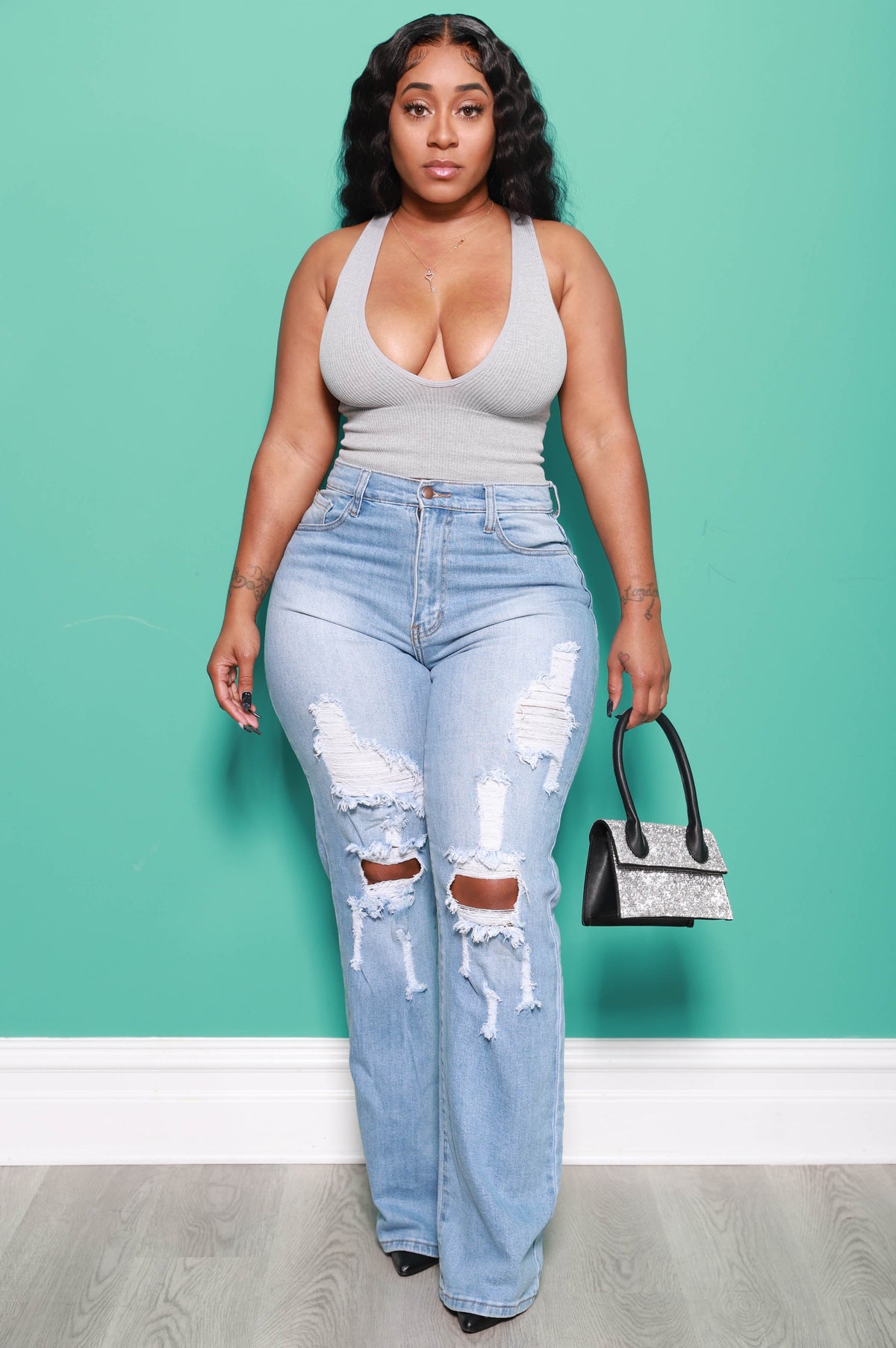 Breaking Hearts High Waist Distressed Mom Jeans - Medium Wash - Swank A Posh