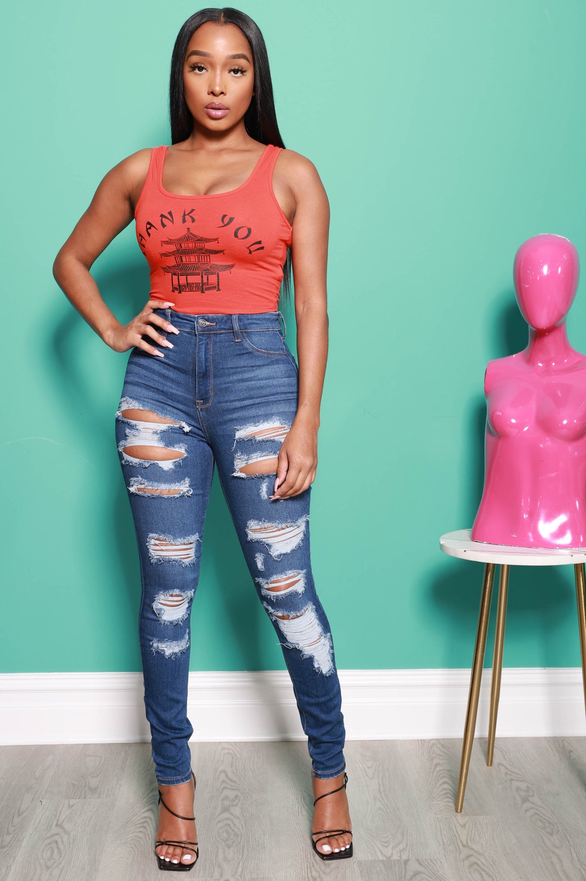 Take Me Out Printed Tank Top - Orange - Swank A Posh