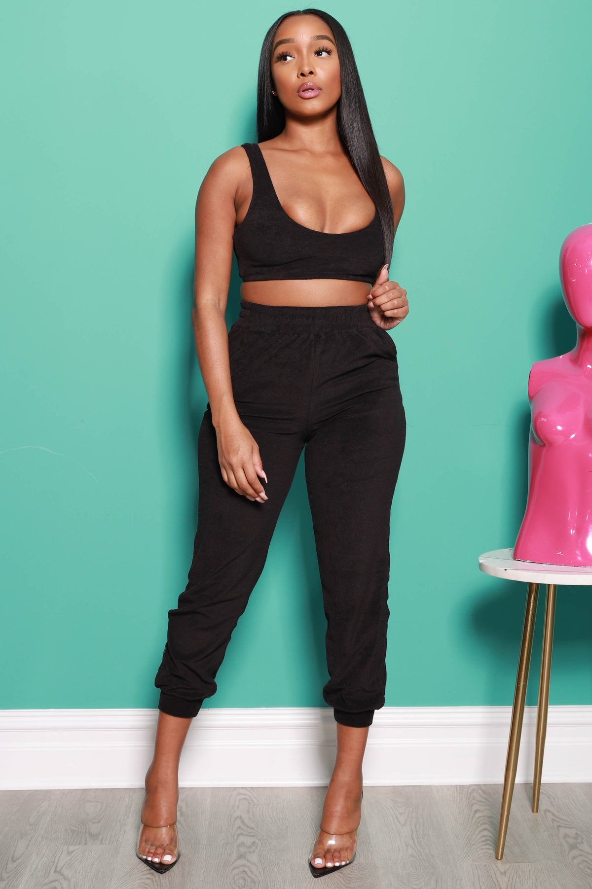 Calm Down Terrycloth Jogger Set - Black - Swank A Posh