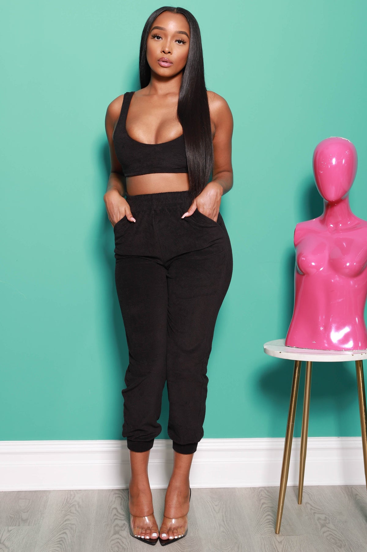 Calm Down Terrycloth Jogger Set - Black - Swank A Posh