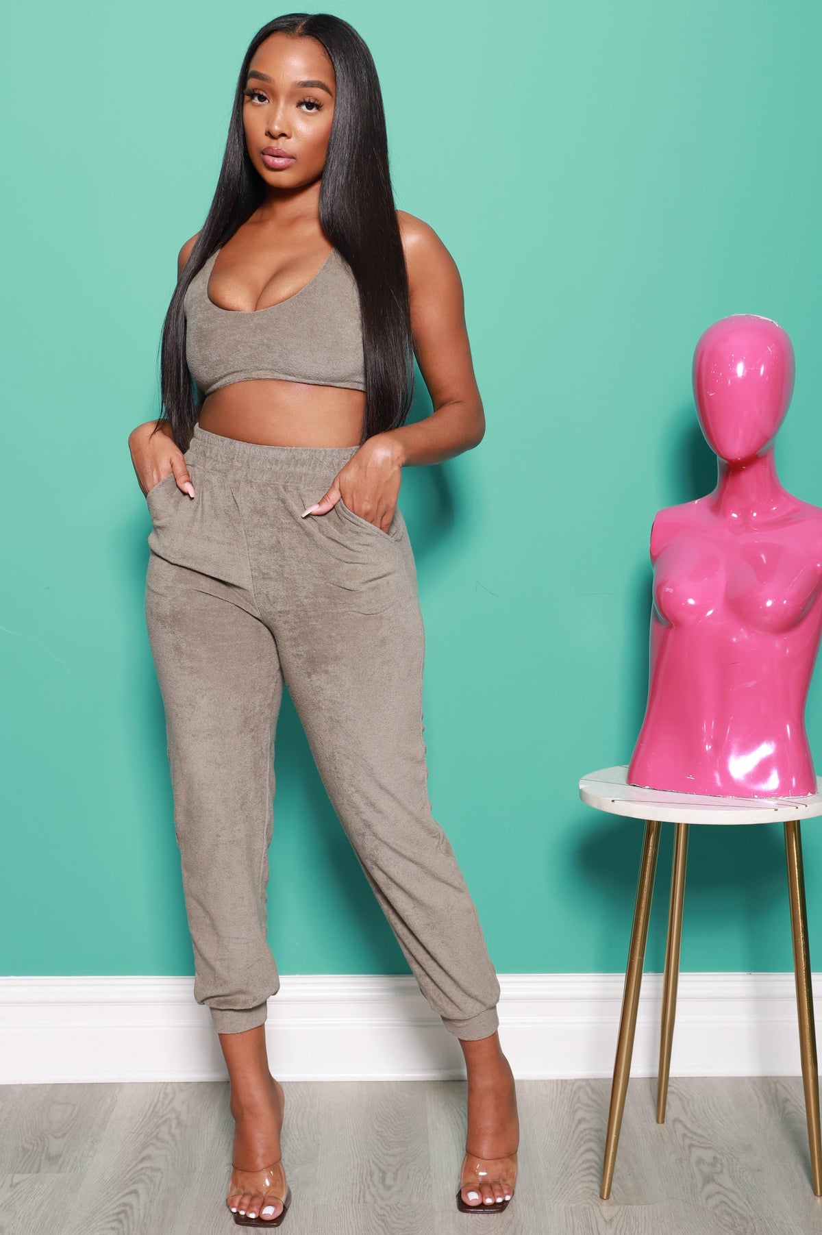 Calm Down Terrycloth Jogger Set - Olive - Swank A Posh